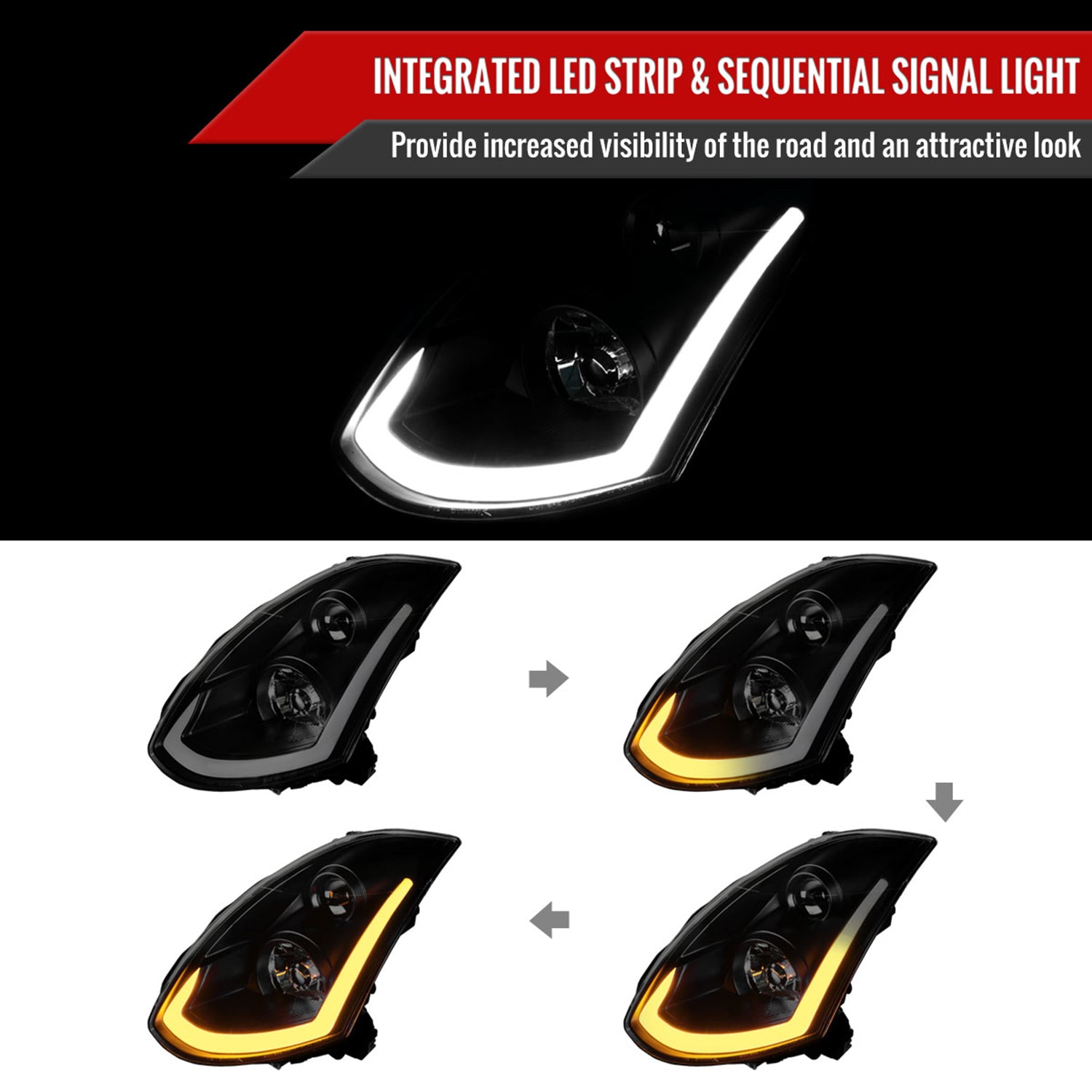 2003-2007 Infiniti G35 Coupe LED Projector Headlights Turn Signals Black Smoke