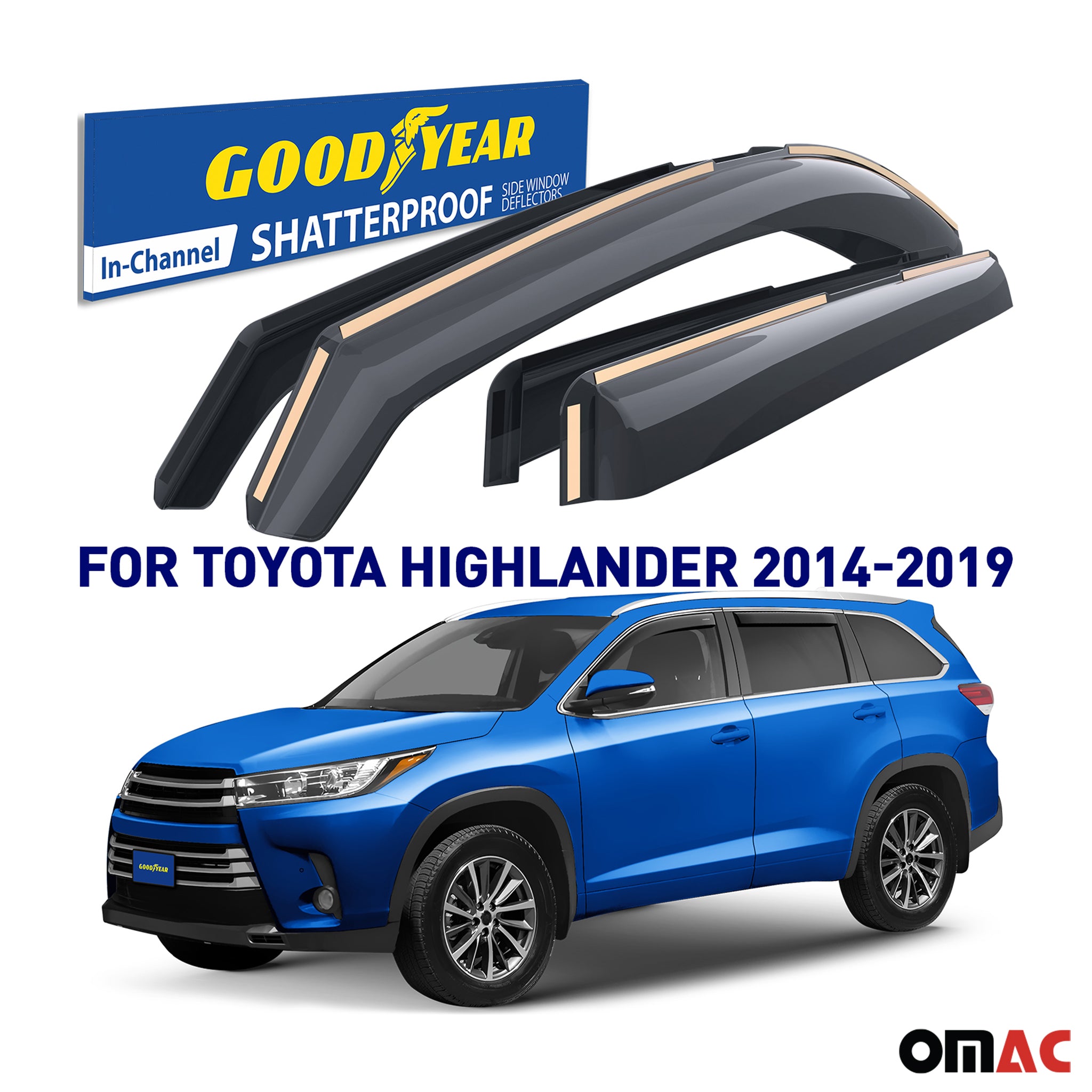 Goodyear Wind Deflectors for Toyota Highlander 2014-2019 In-channel Smoke 4 pcs