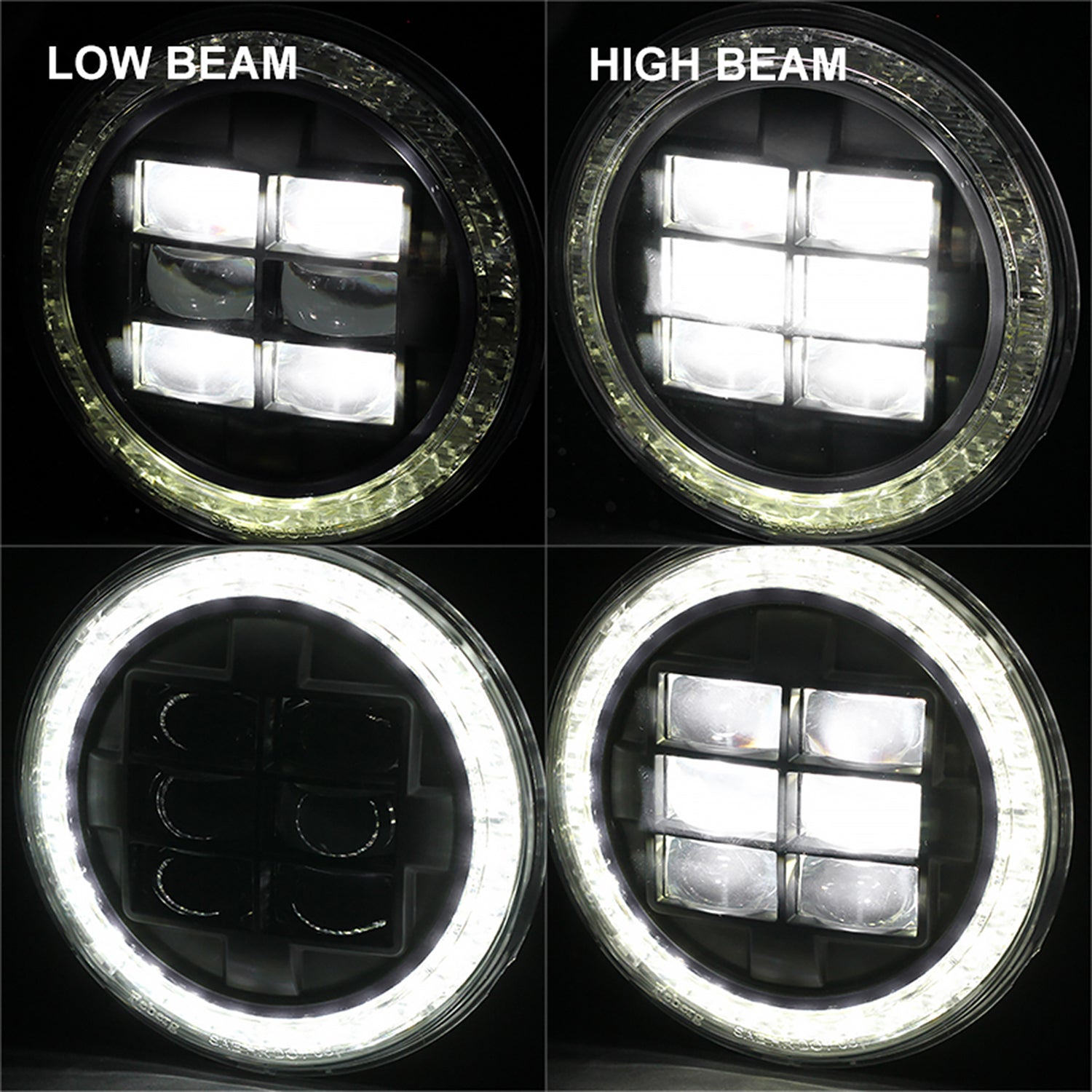 Universal 7" Round Cree LED Blue Rim Halo Projector Headlight - 1PC Matt Black