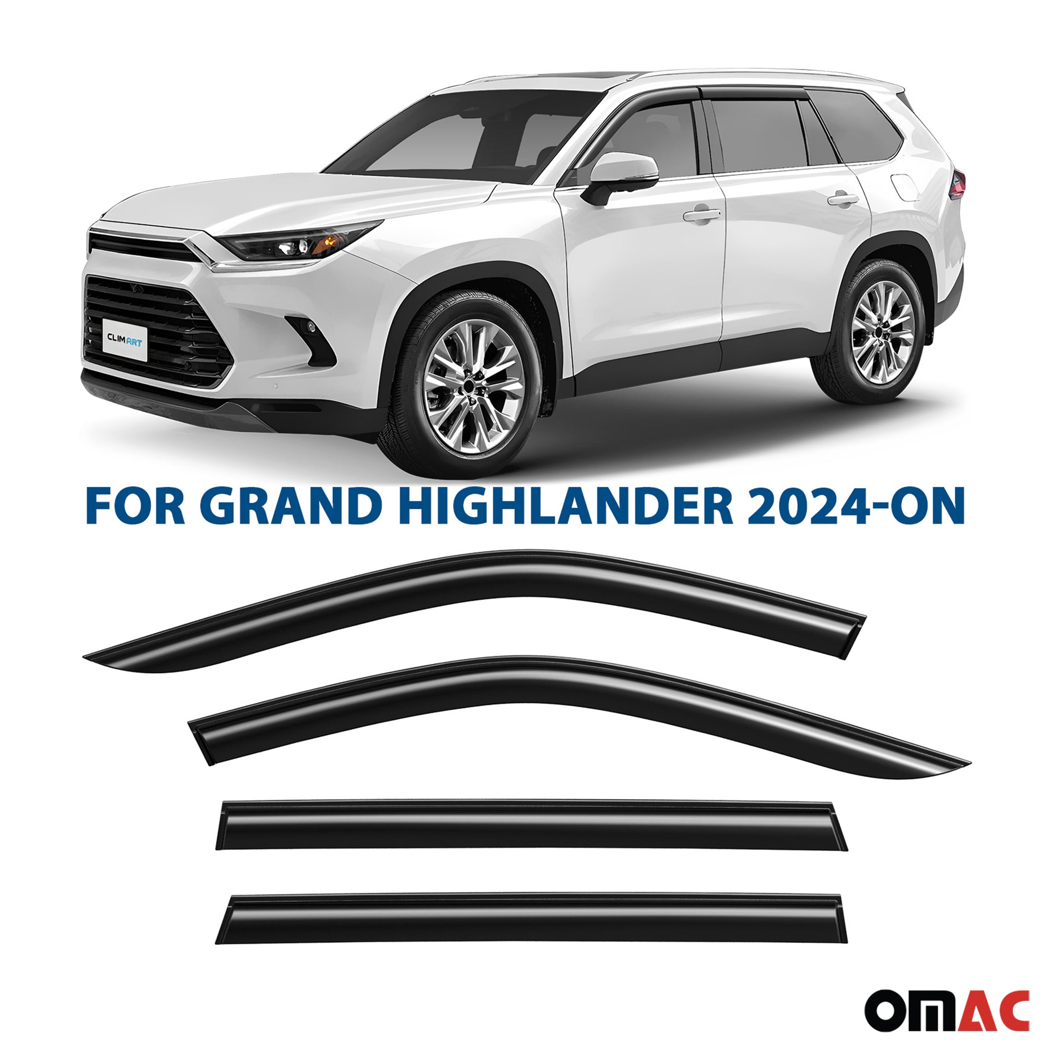 Clim Art Wind Deflectors for Toyota Grand Highlander 2024-2025 Smoke 4 Pcs