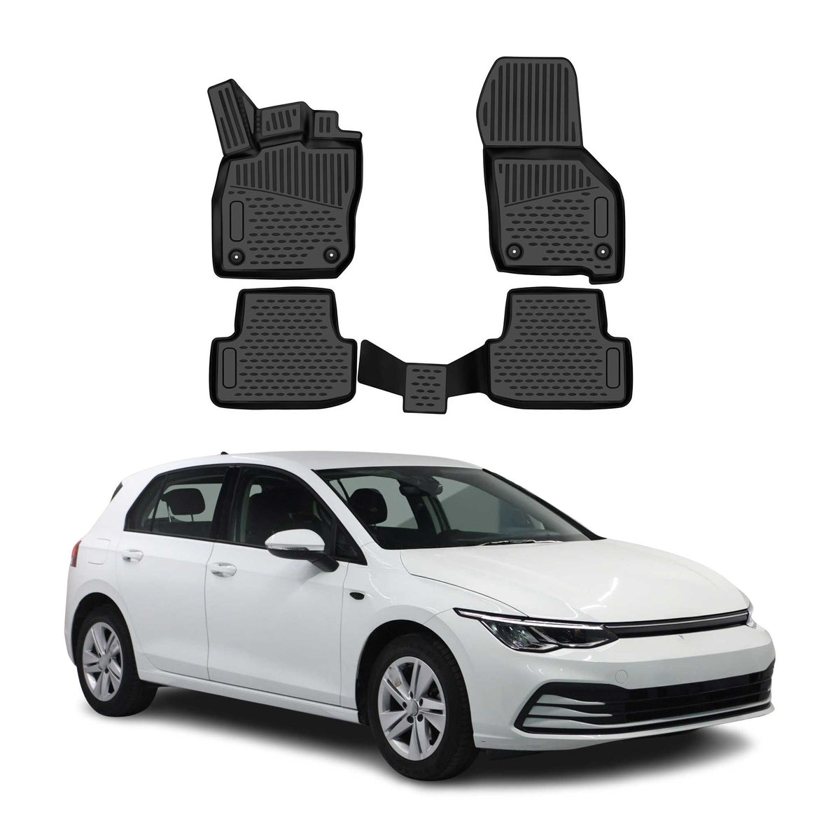 OMAC Floor Mats Liner for Volkswagen Golf mk8 HB 2019-2026 Hybrid Black 4Pcs