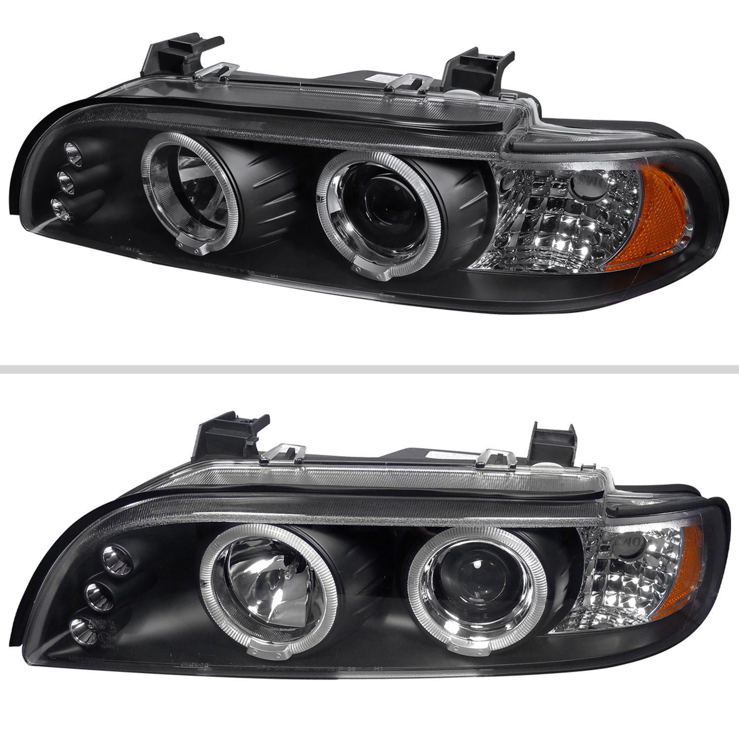 1996-2003 BMW E39 5 Series Dual Halo Projector Headlights Matte Black/Clear