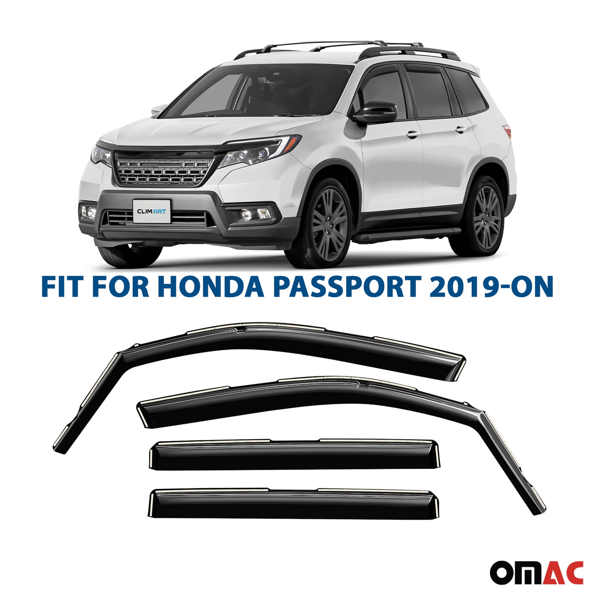 Clim Art Wind Deflectors for Honda Passport 2019-2025 Shatterproof Dark Smoke 4x