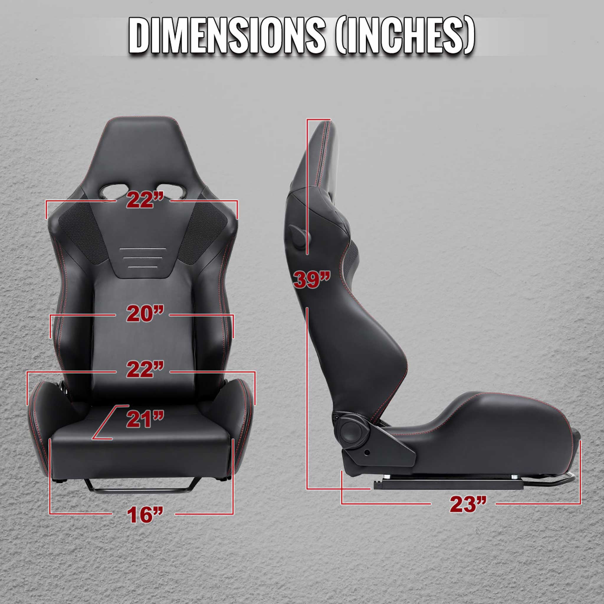 Universal Racing Seat Black Pu Nappa With Double Red Stitch