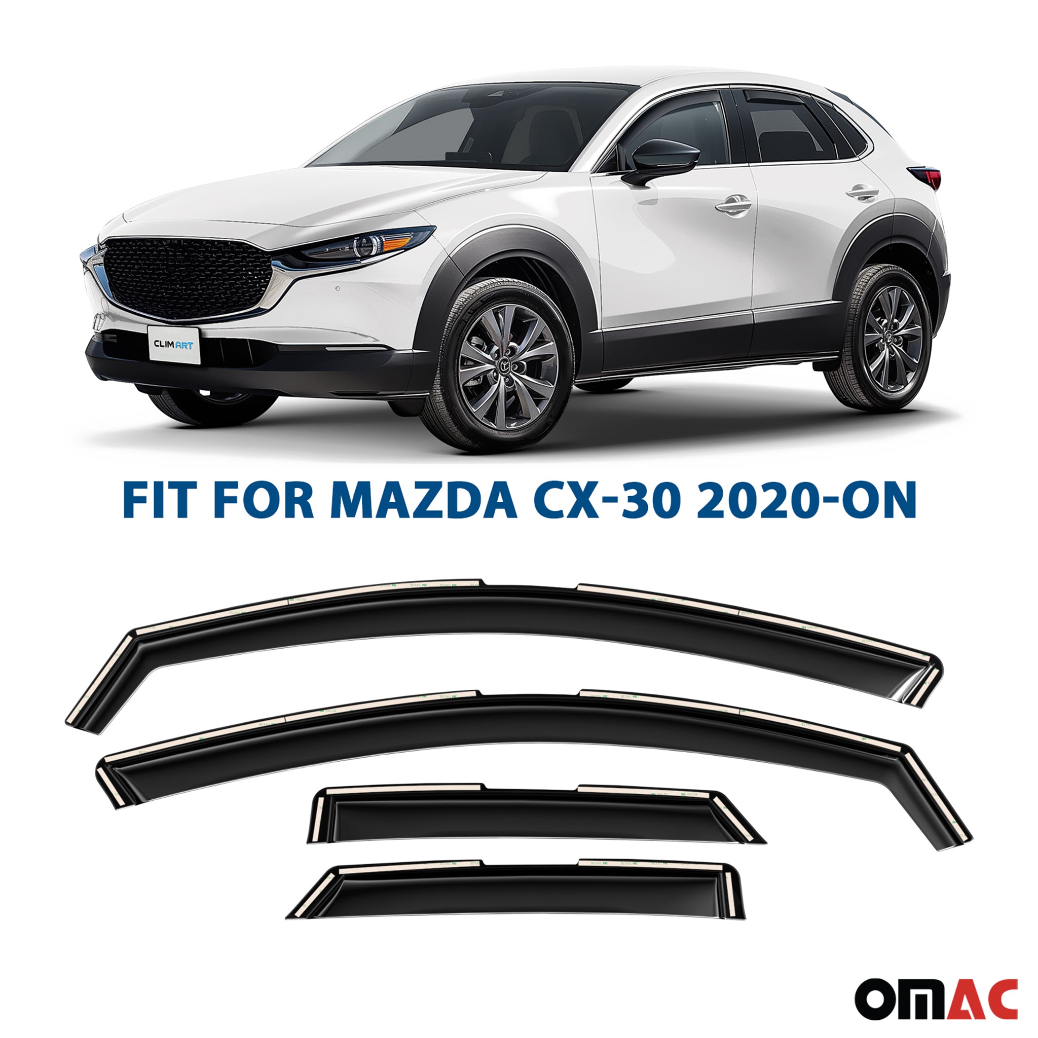 Clim Art Wind Deflectors for Mazda CX-30 2020-2025 Shatterproof Dark Smoke 4 Pcs