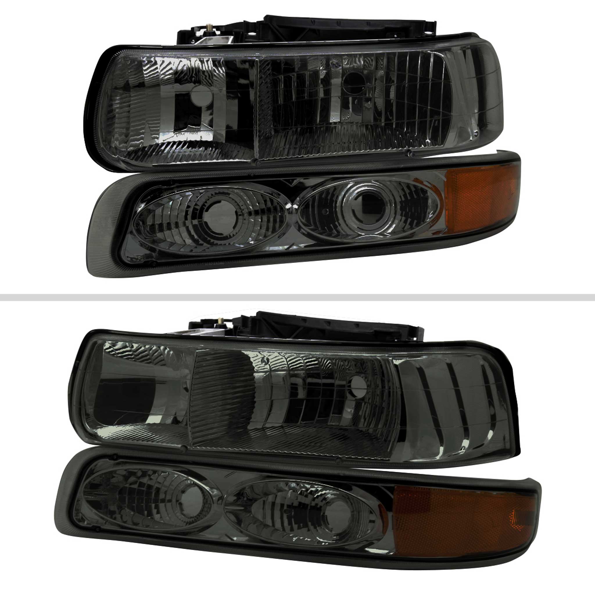 For Chevrolet Silverado Tahoe Suburban 1999-2002 Factory Style Headlights With Bumper Light Assembly Chrome Housing Smoked Lens