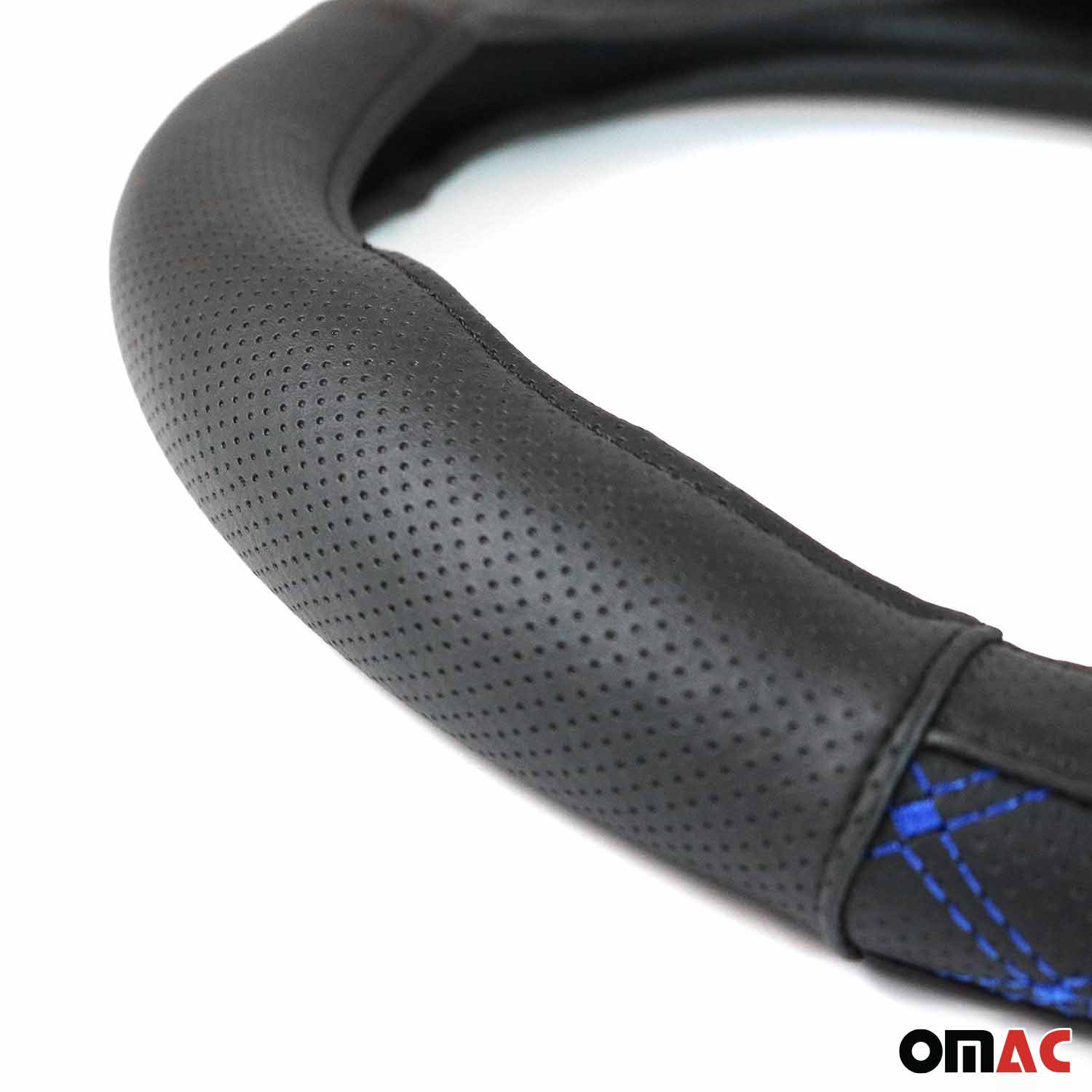 14.5-15.5’’ Steering Wheel Cover Blue Stitch Leather Anti-slip Breathable