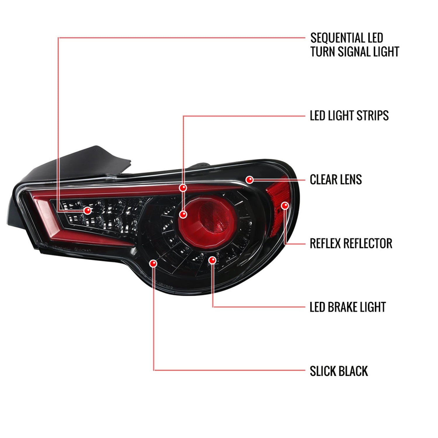 2012-2016 Scion FRS/ BRZ/ Toyota 86 LED Sequential Tail Lights Jet Black/Clear