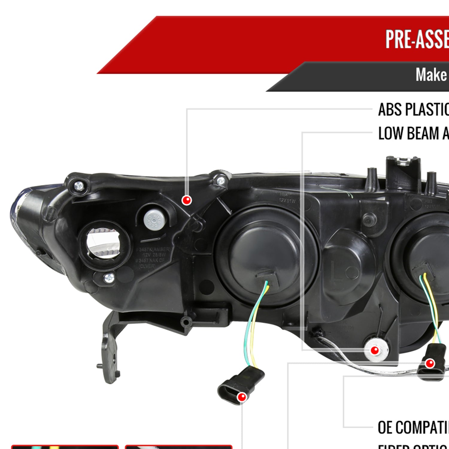 2006-2011 Honda Civic Coupe Projector Headlights LED Light Strips Matt Black