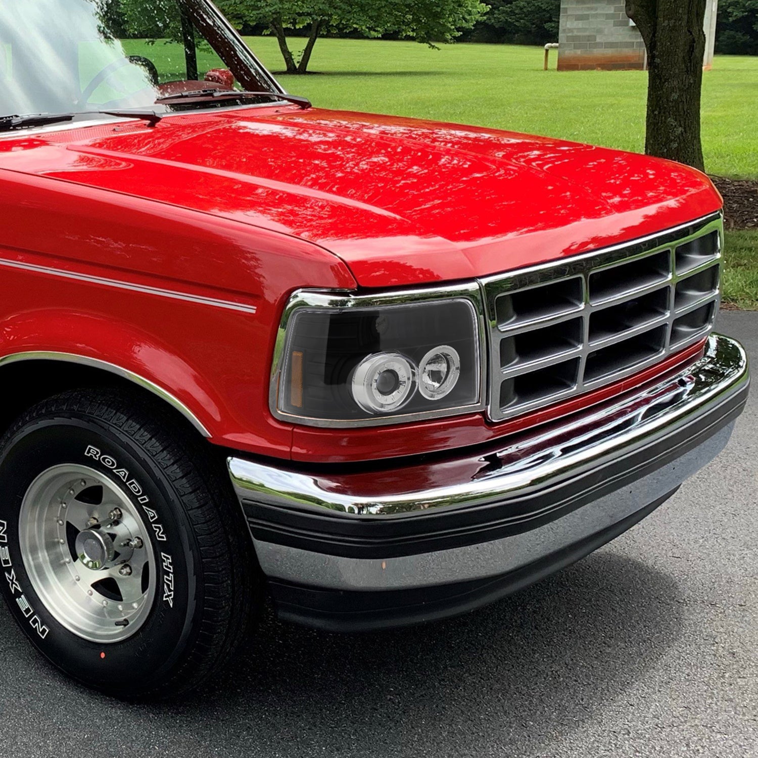 1992-1996 Ford F-150 F-250 F-350 Bronco Dual Halo Headlights - V2 Black