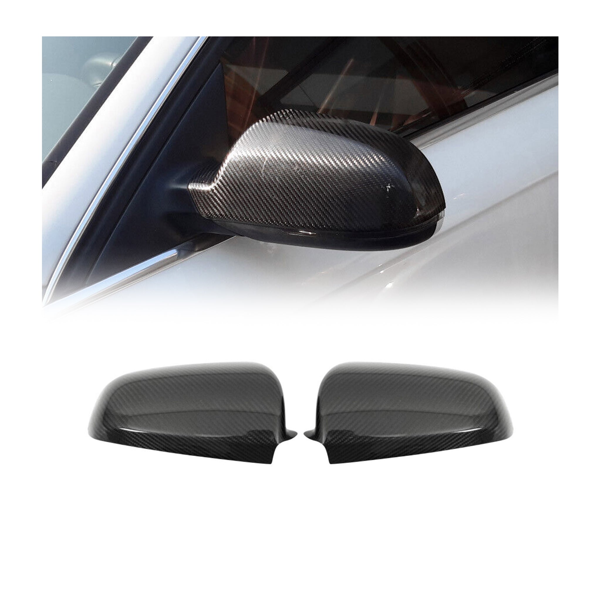 2008-2016 Audi A3 Sedan Sportback Cabrio Side Mirror Cover Caps Carbon Fiber Gloss Black 2 Pcs