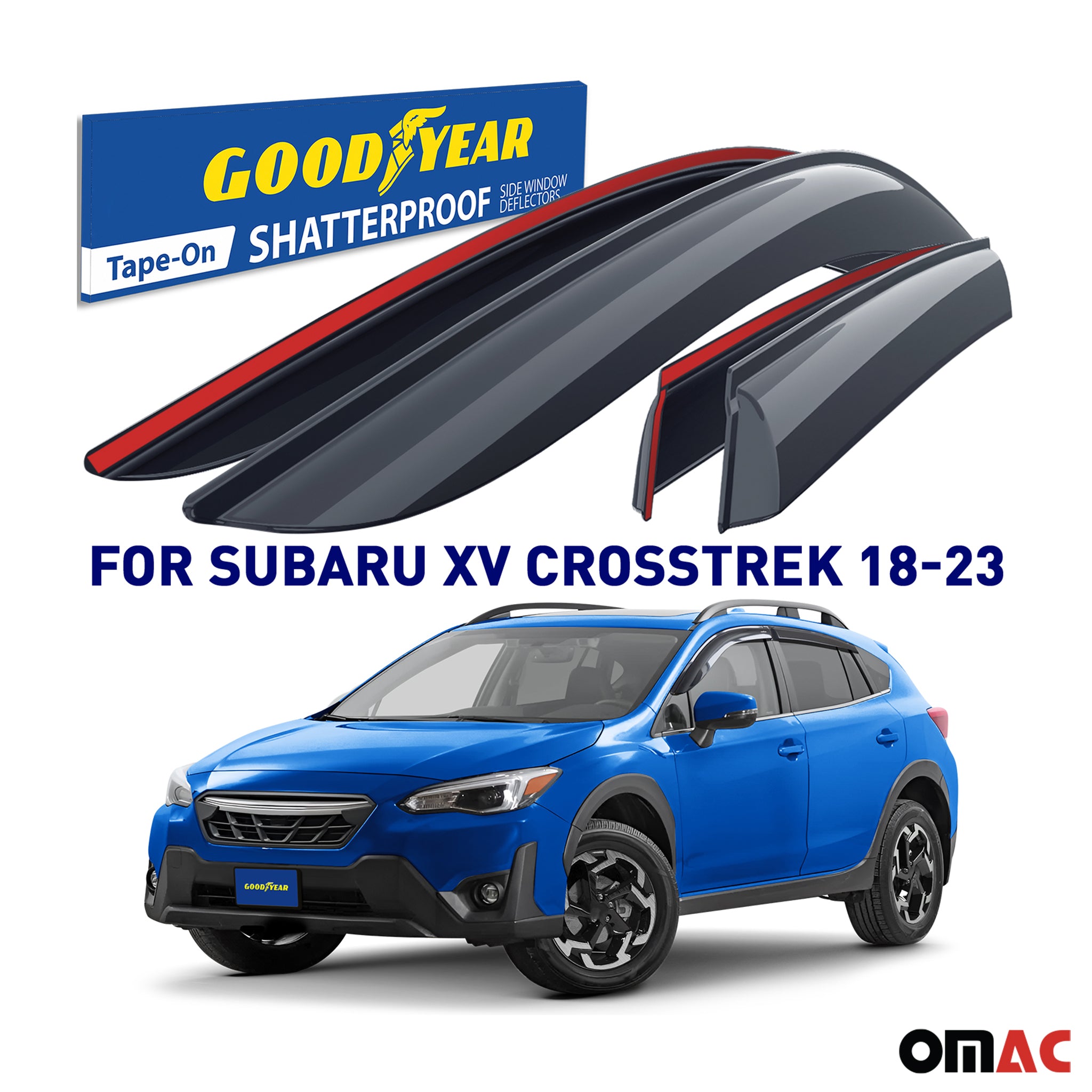 Goodyear Wind Deflectors for Subaru XV Crosstrek 2018-2023 Tape-On Smoke 4 pcs