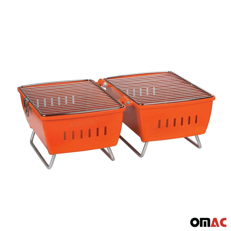 Orange Portable Charcoal BBQ Grill Outdoor Camping 13 Pcs with Durable Bag SET