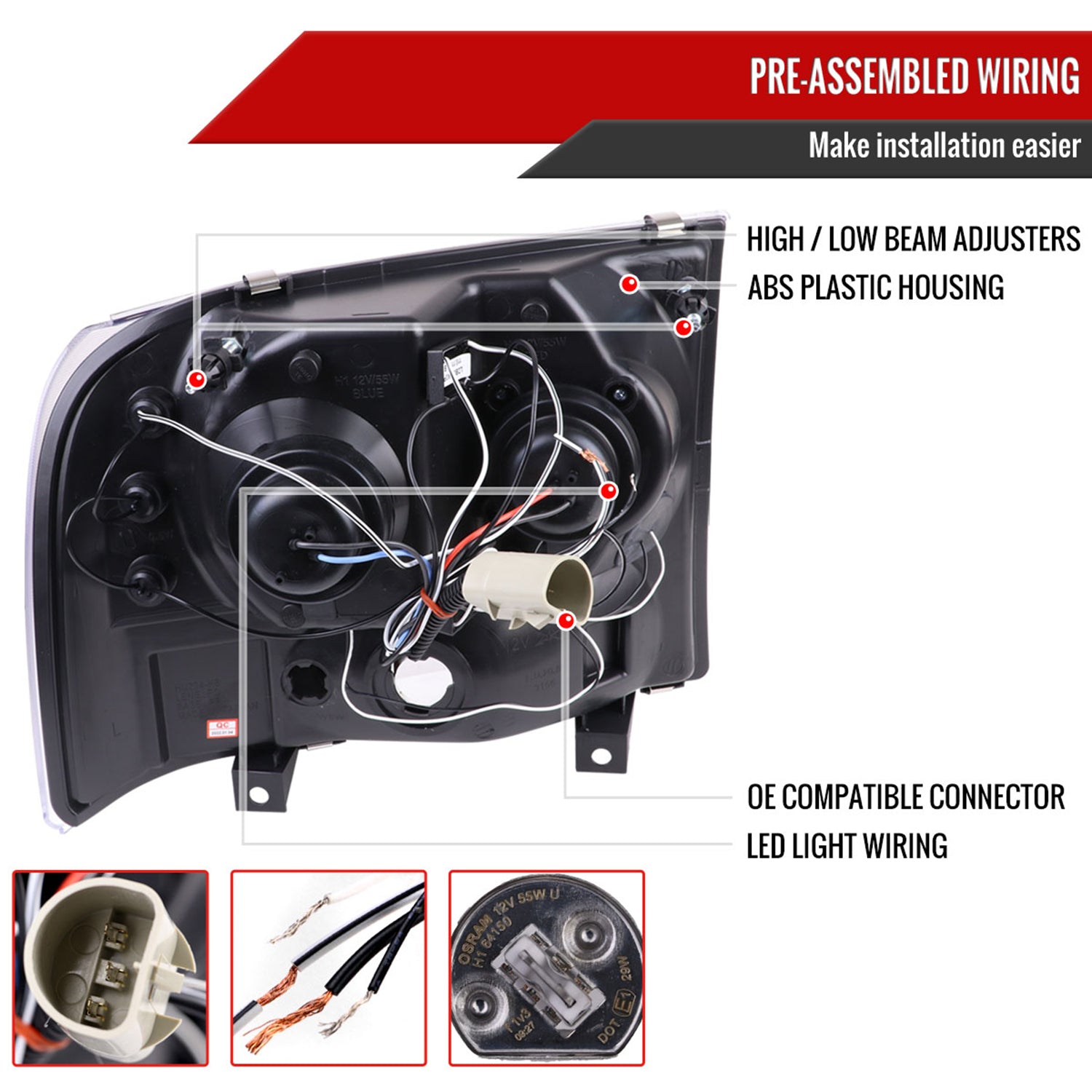 1999-2004 Ford Excursion F-250 F-350 F-450 F-550 Dual Halo Headlights Smoke