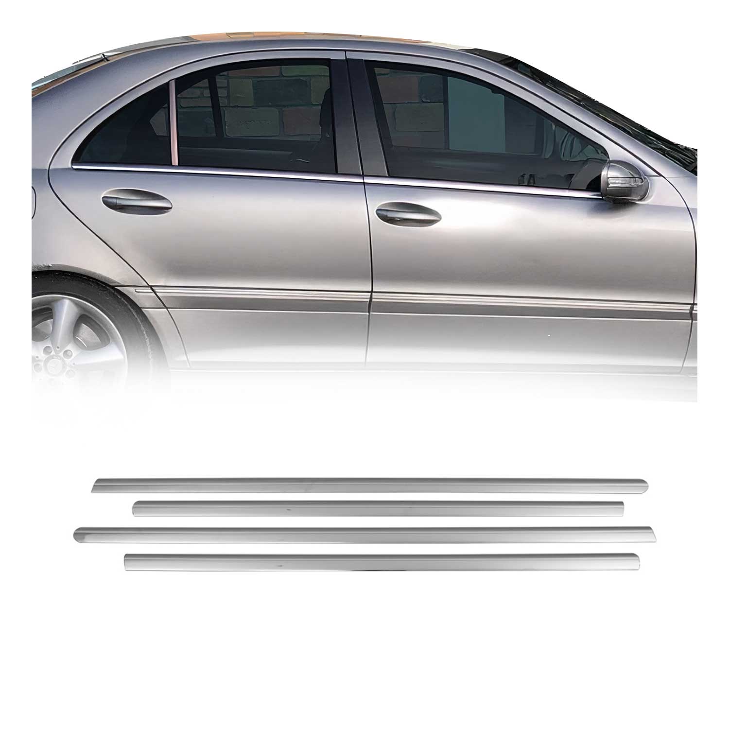 2001-2009 Mercedes C Class W203 Window Molding Trim Streamer S. Steel 4x