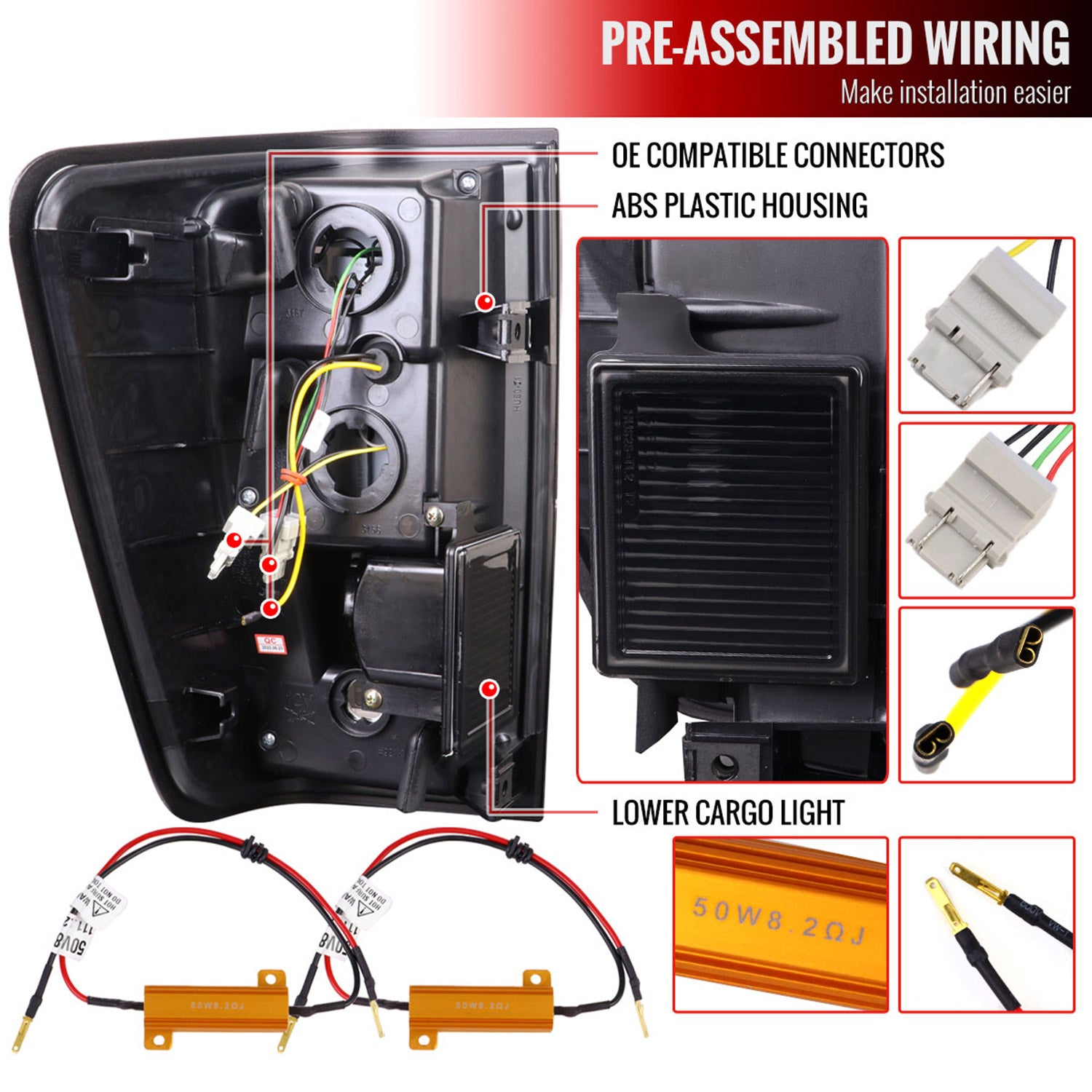 2004-2015 Nissan Titan LED Tail Lights with White LED Tube Glossy Black/Smoke