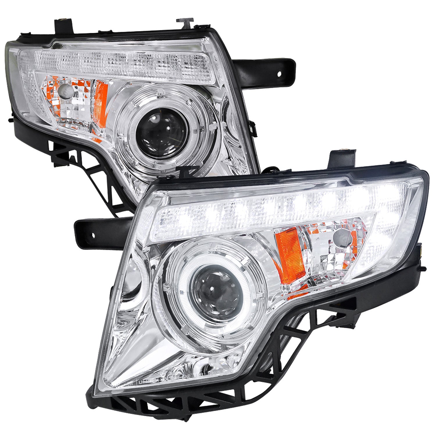 2007-2010 Ford Edge Halo Projector Headlights w/ LED Light Strip Chrome/Clear
