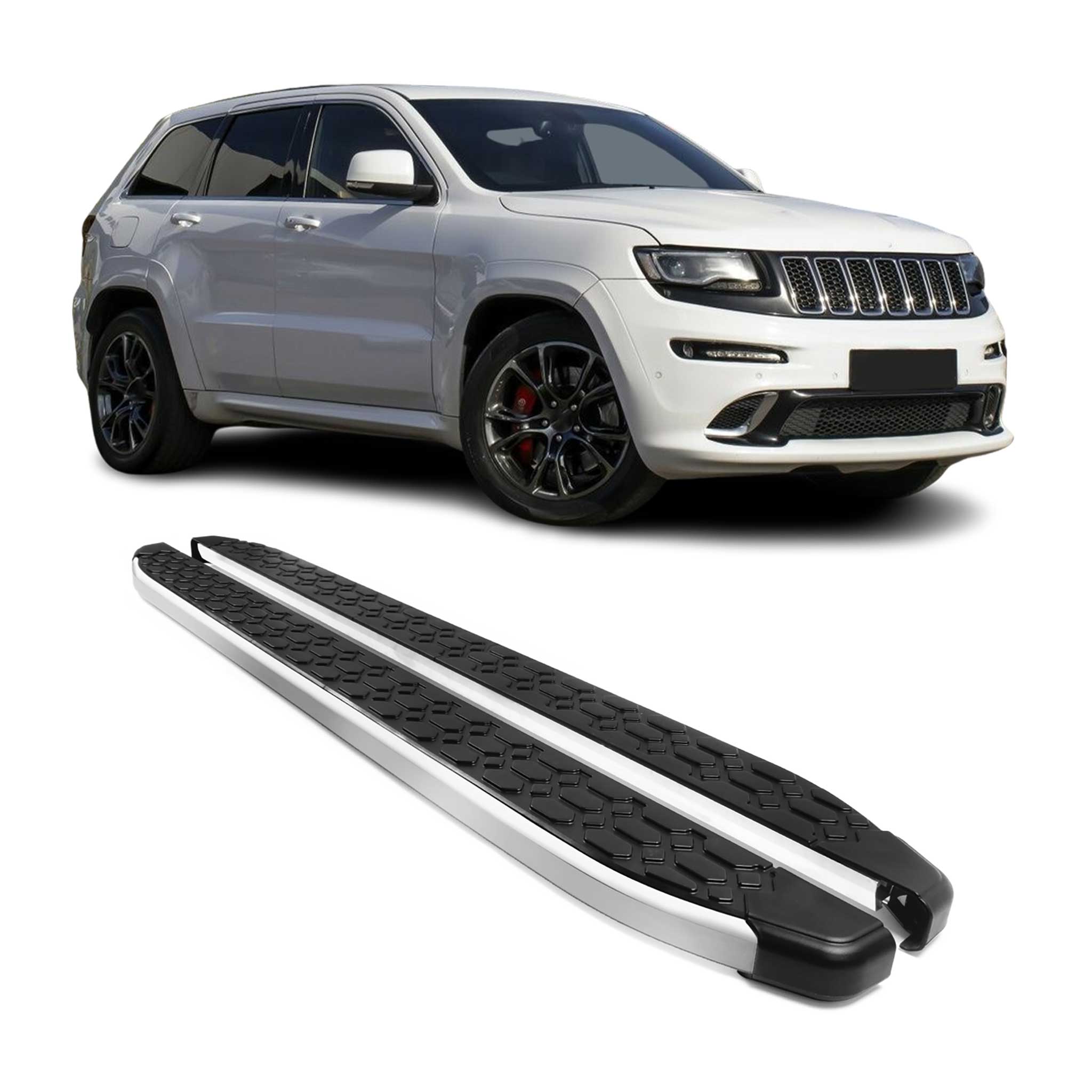 2011-2021 Jeep Grand Cherokee Running Boards Side Steps Silver & Black