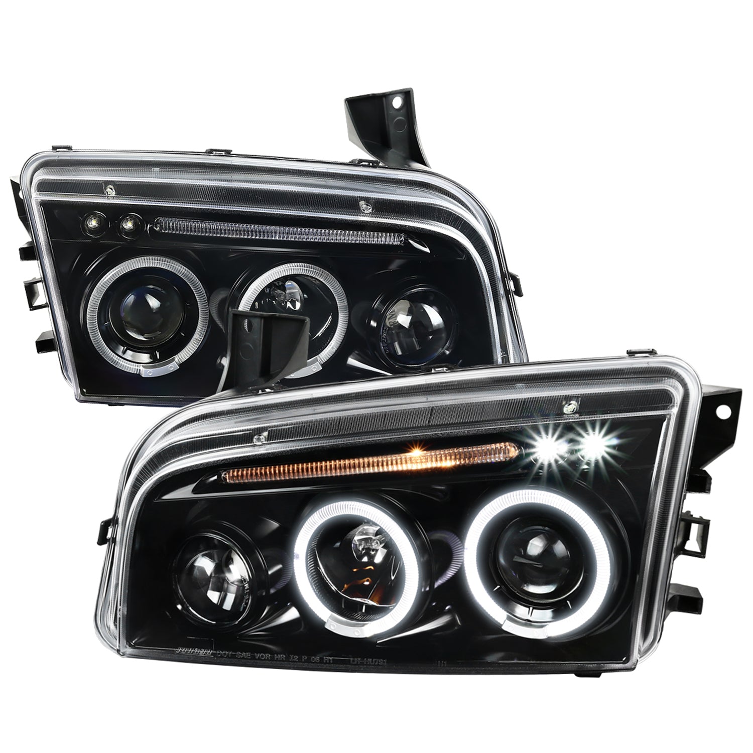 2005-2010 Dodge Charger Dual Halo Projector Headlights Jet Black/Clear Lens