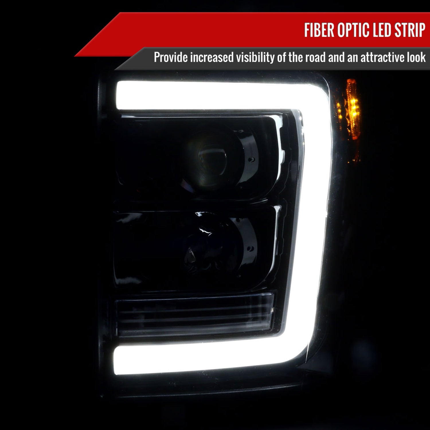 2011-2016 F-250/350/450/550 LED C-Bar Projector Headlights Jet Black/Clear