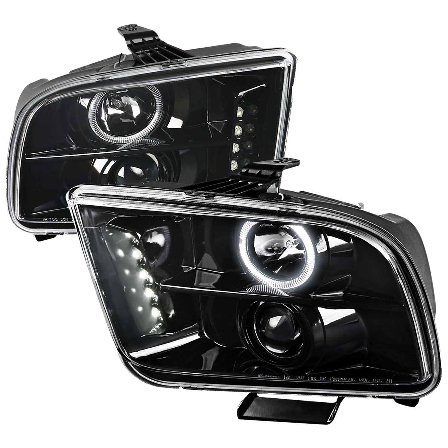 2005-2009 Ford Mustang Halo Projector Headlights Jet Black/Clear Lens