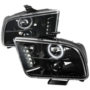2005-2009 Ford Mustang Halo Projector Headlights Jet Black/Clear Lens