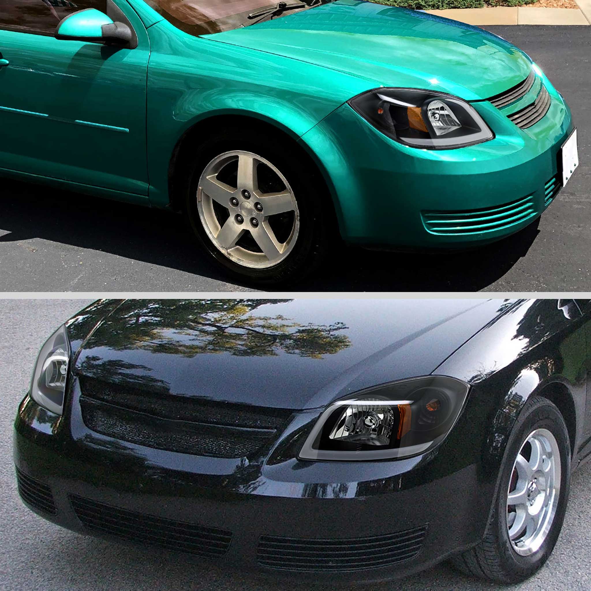 For Chevrolet Cobalt / Pontiac G5 2005-2010 LED Bar Projector Headlights LED DRL Light Tube Black Housing Clear Lens