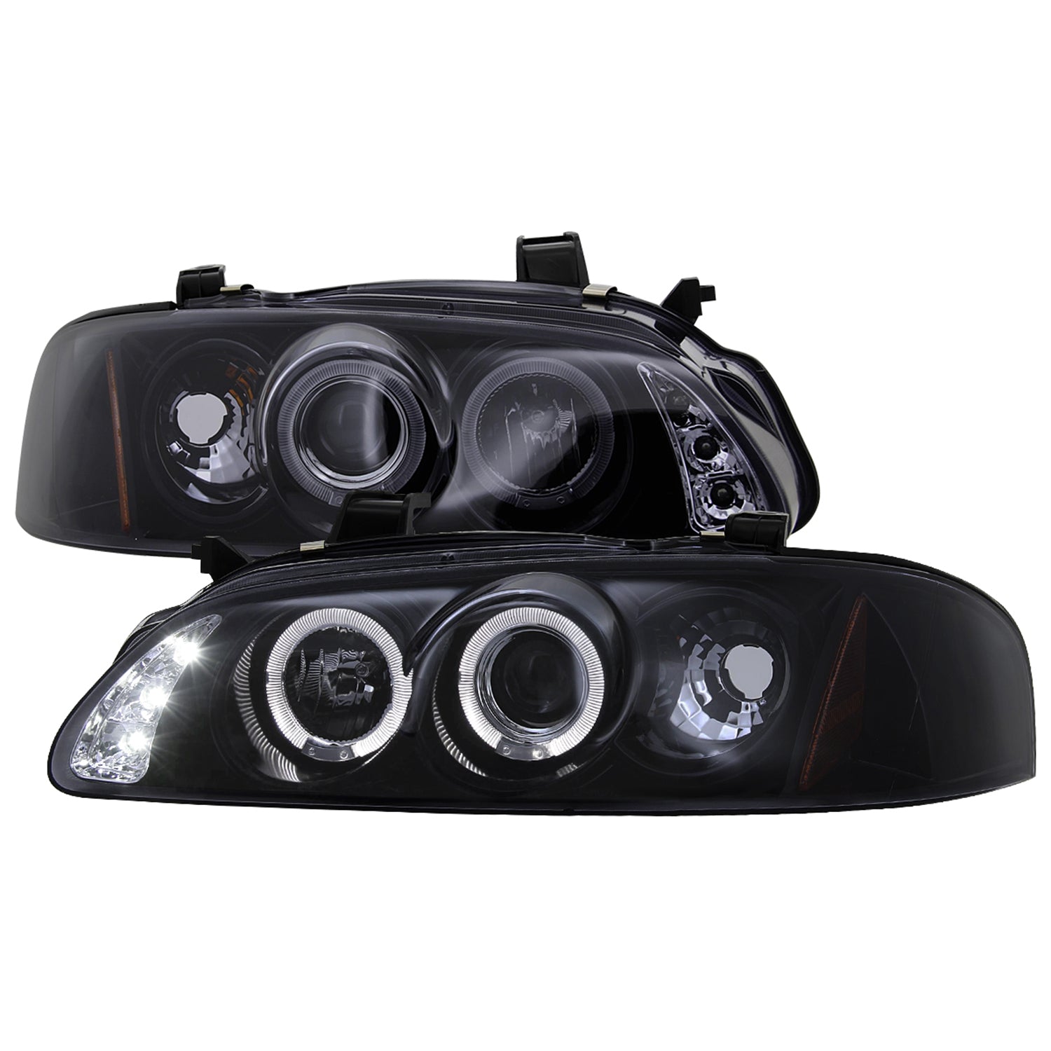 2000-2003 Nissan Sentra Dual Halo Projector Headlights Glossy Black/Smoke Lens