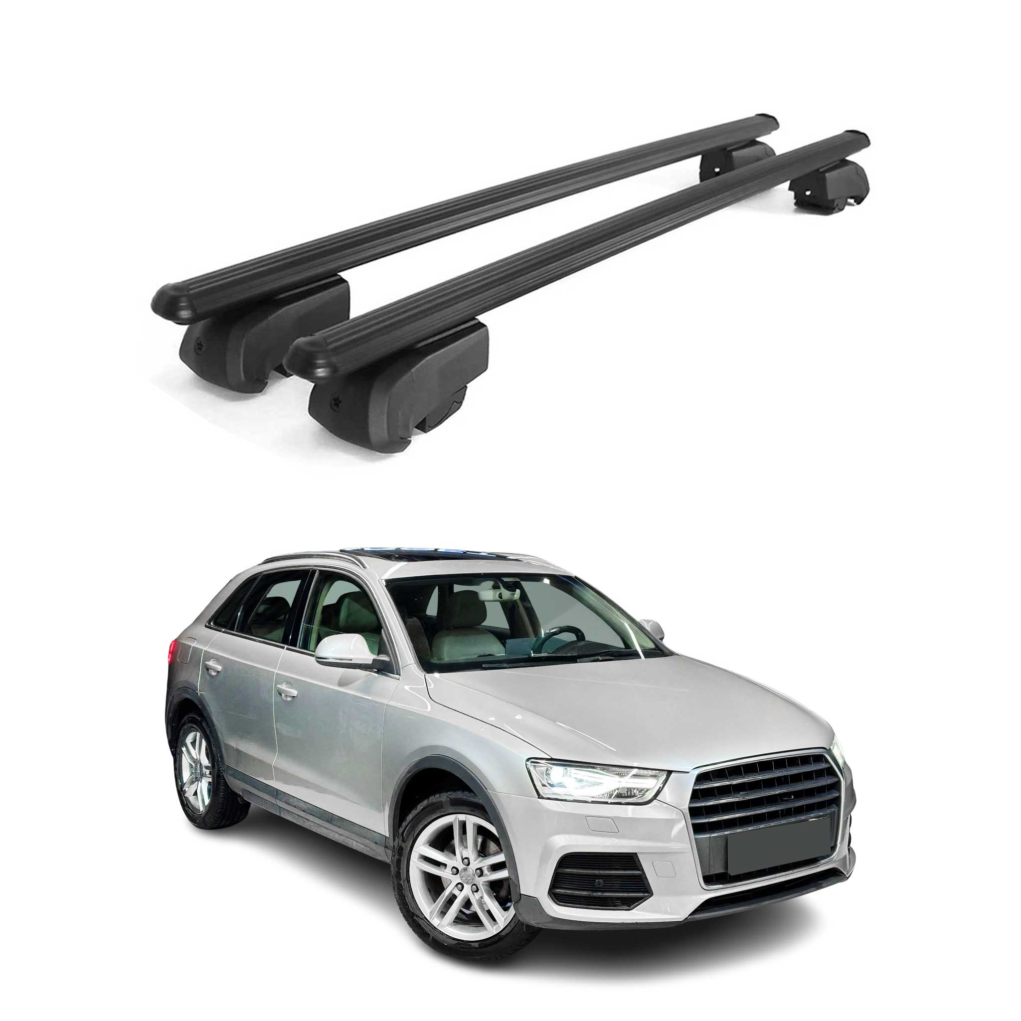 2013-2018 Audi Q3 Roof Rack Cross Bars Black Luggage Carrier 2 Pcs