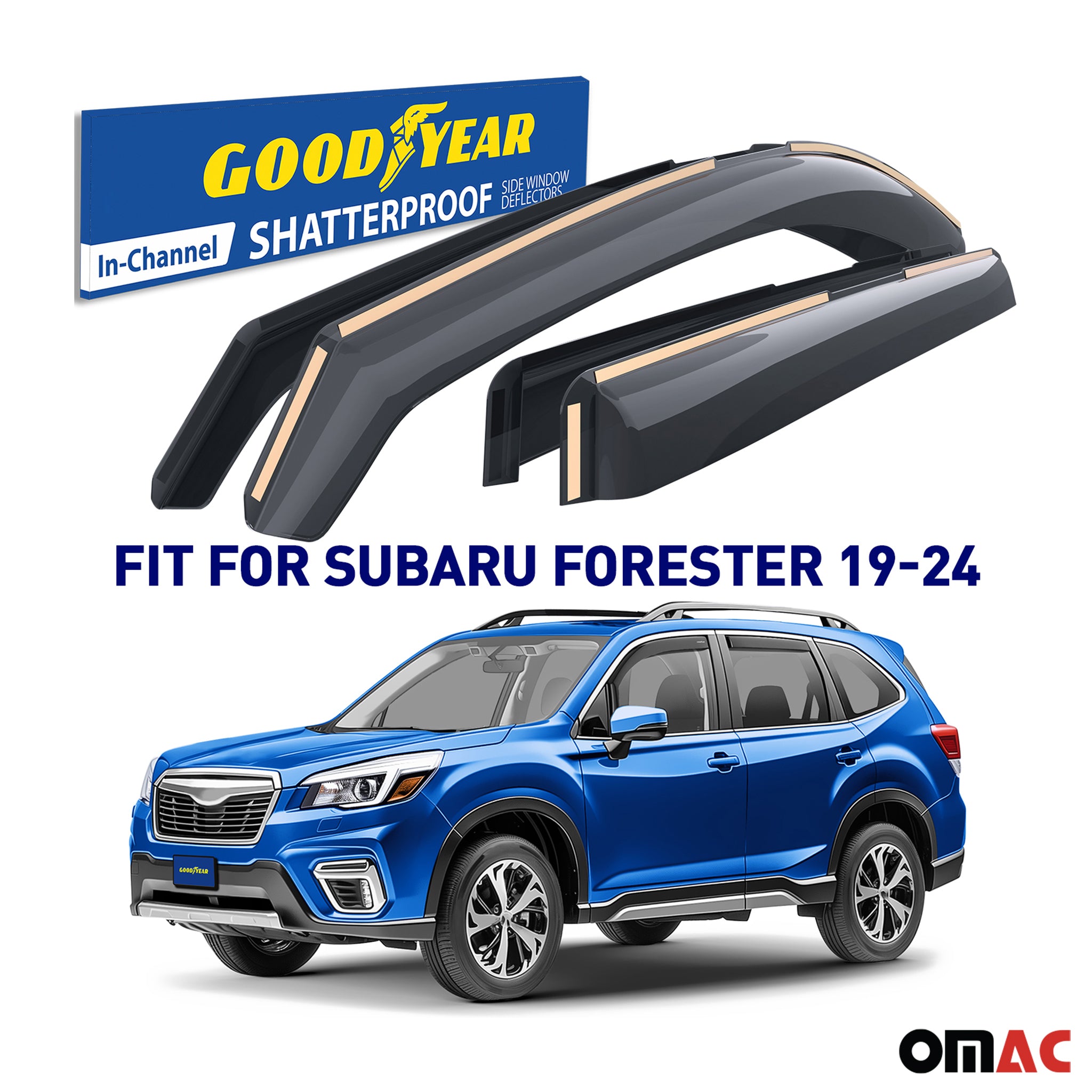Goodyear Wind Deflectors for Subaru Forester 2019-2024 In-channel Smoke 4 pcs