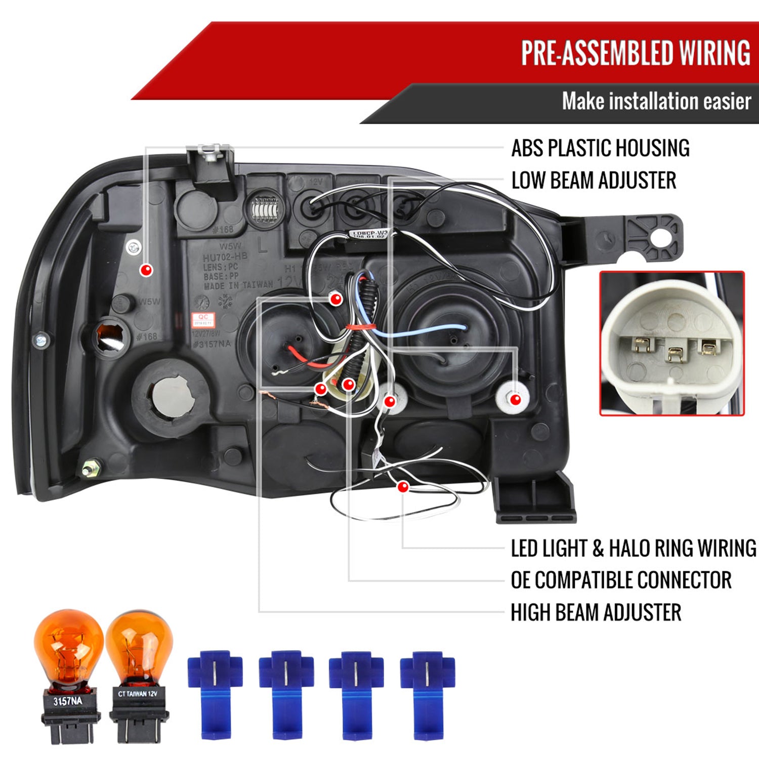 2001-2004 Nissan Frontier Dual Halo Projector Headlights Matte Black/Clear