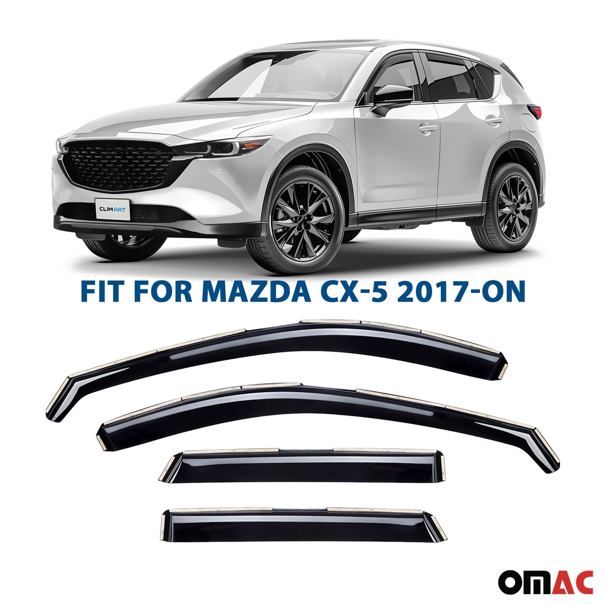 Clim Art Wind Deflectors for Mazda CX-5 2017-2025 Shatterproof Dark Smoke 4 Pcs