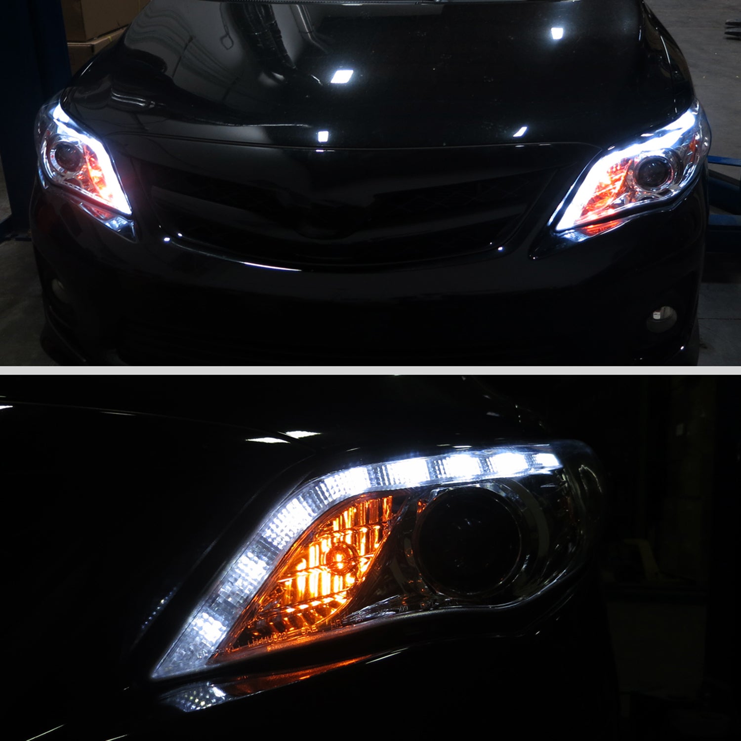 2011-2013 Toyota Corolla Projector Headlights w/ LED Light Strip Chrome/Clear