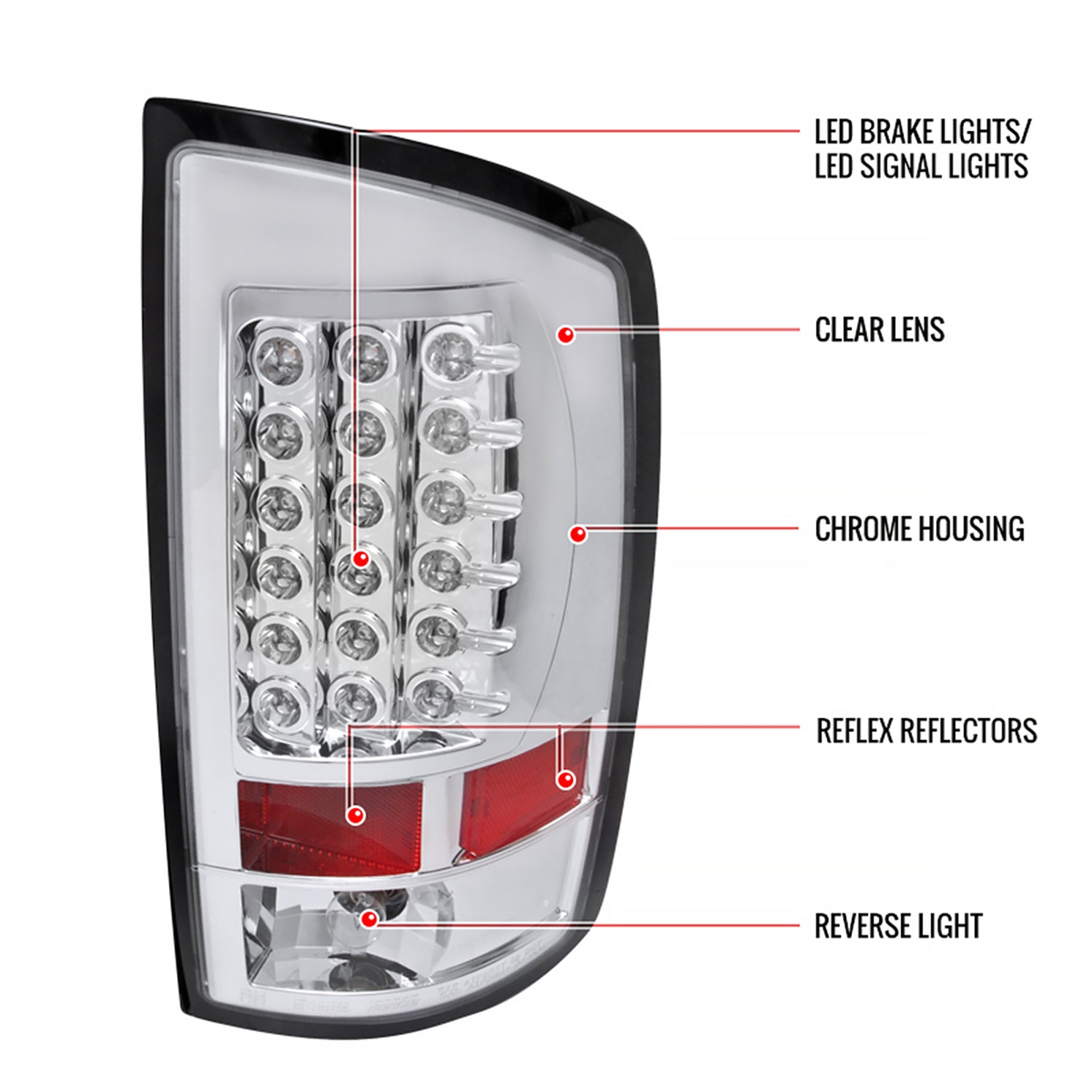2002-2006 Dodge RAM LED Tail Lights Chrome Housing/Clear Lens
