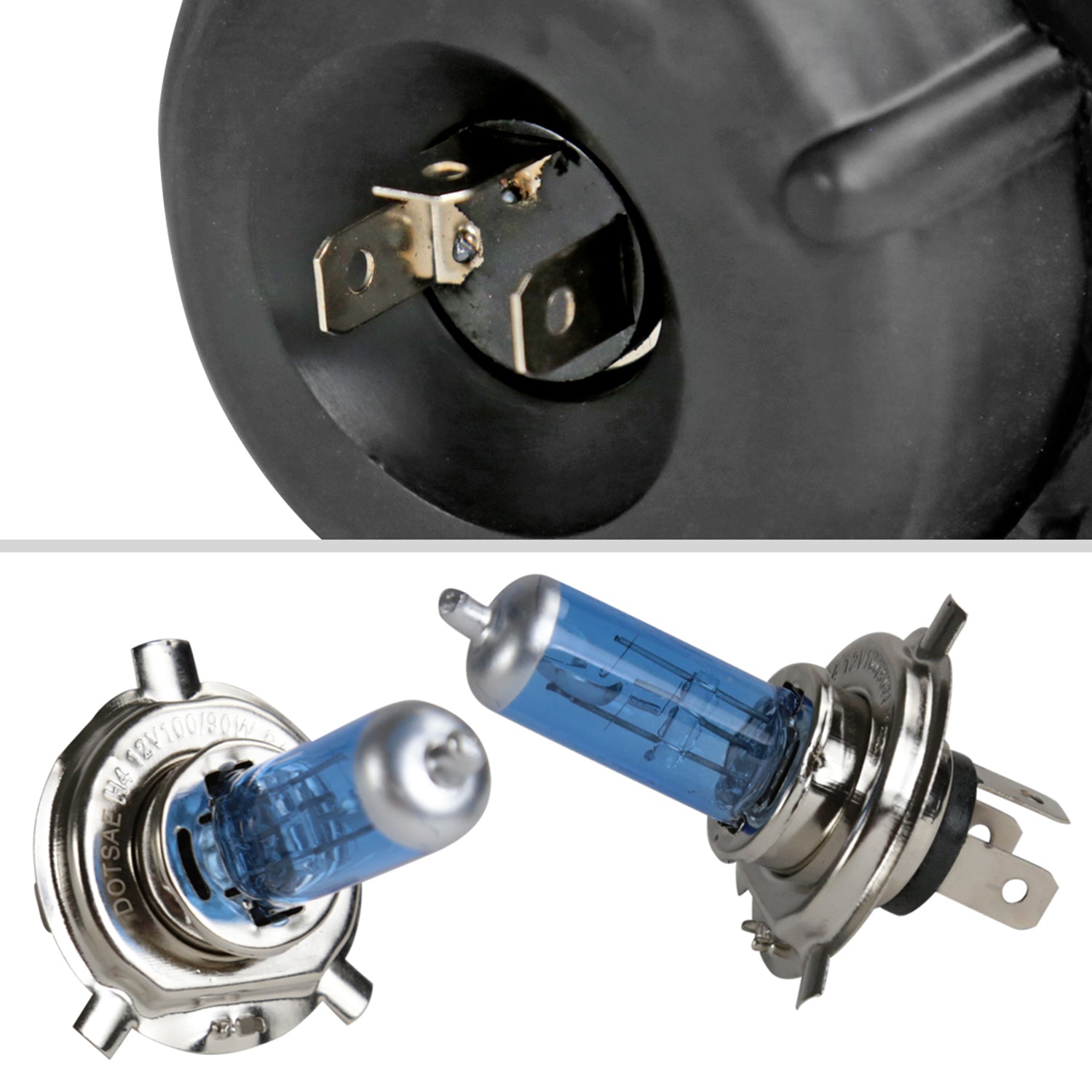 Universal 4"x6" H4 Crystal Headlights Chrome Housing/Glass Lens