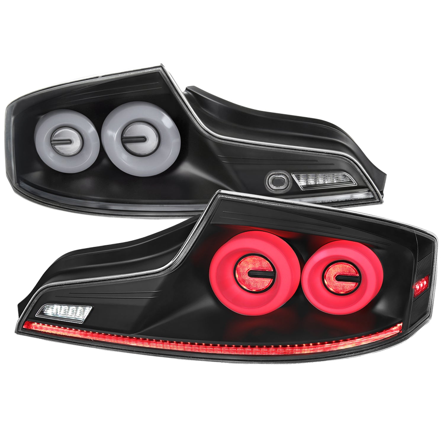 2003-2007 Infiniti G35 Coupe White LED Halo Signal Tail Light Matt Black/Clear