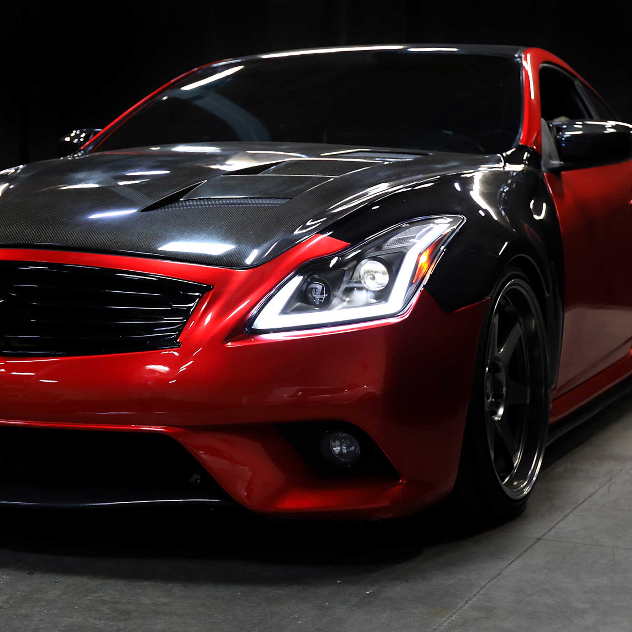For Infiniti G37 2008-13 / Q60 Coupe 2014-15 LED Projector Headlights Sequential Matte Black Clear Lens Switchback