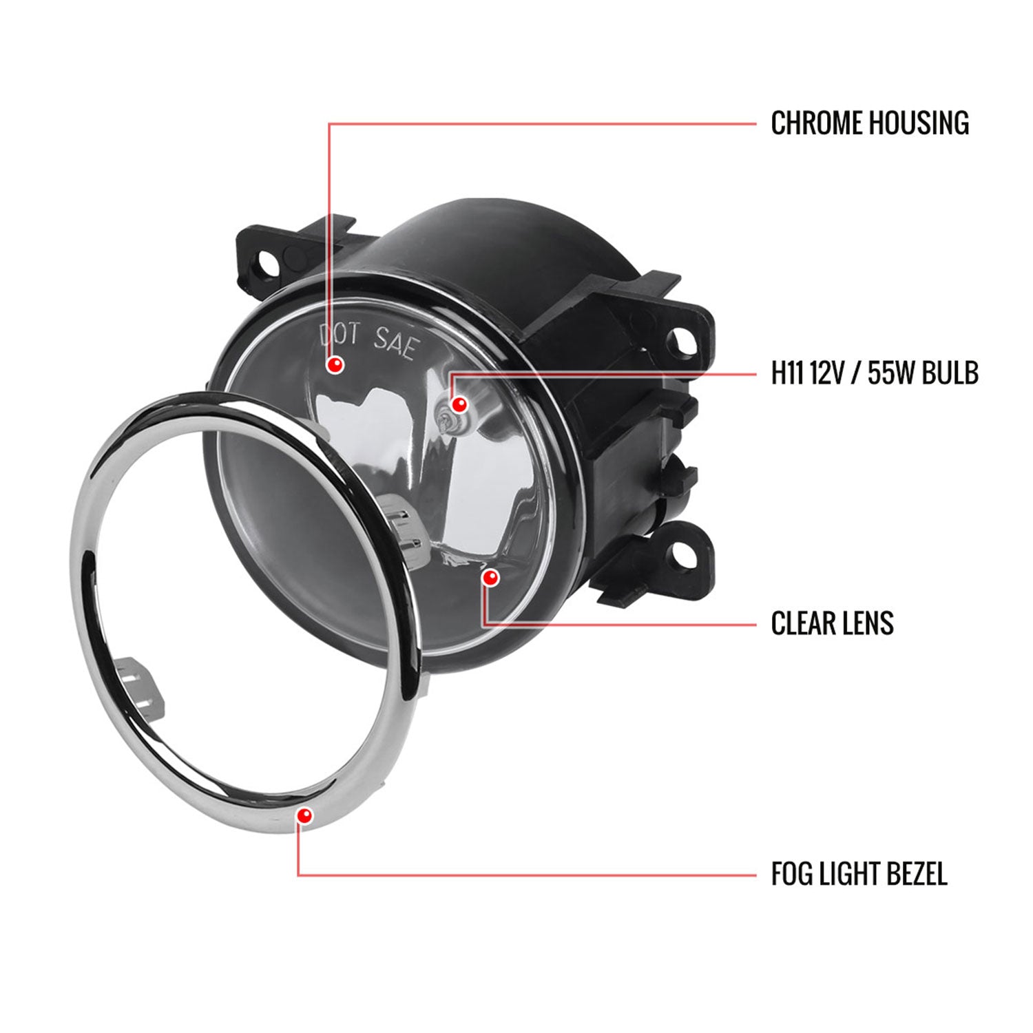 2012-2015 Honda Pilot H11 Fog Lights Kit Chrome Housing/Clear Lens