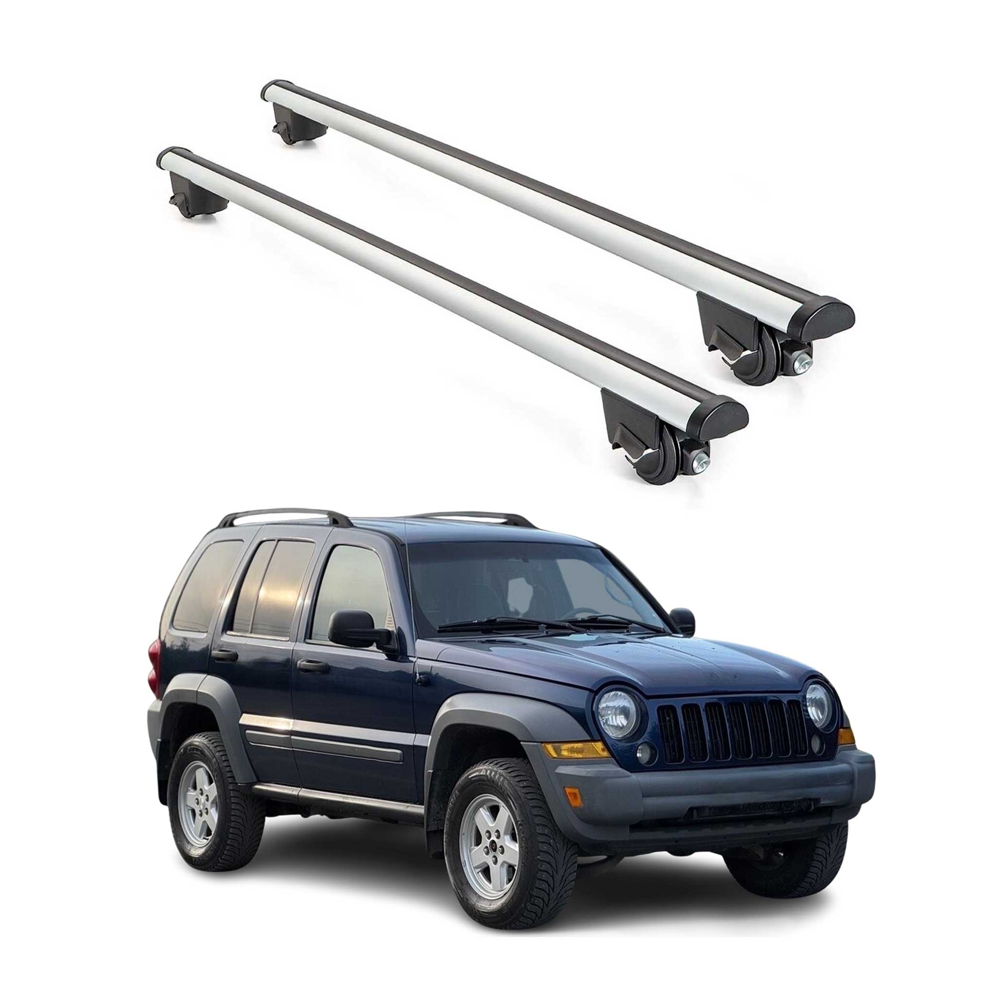2002-2007 Jeep Liberty Roof Rack Cross Bars Silver