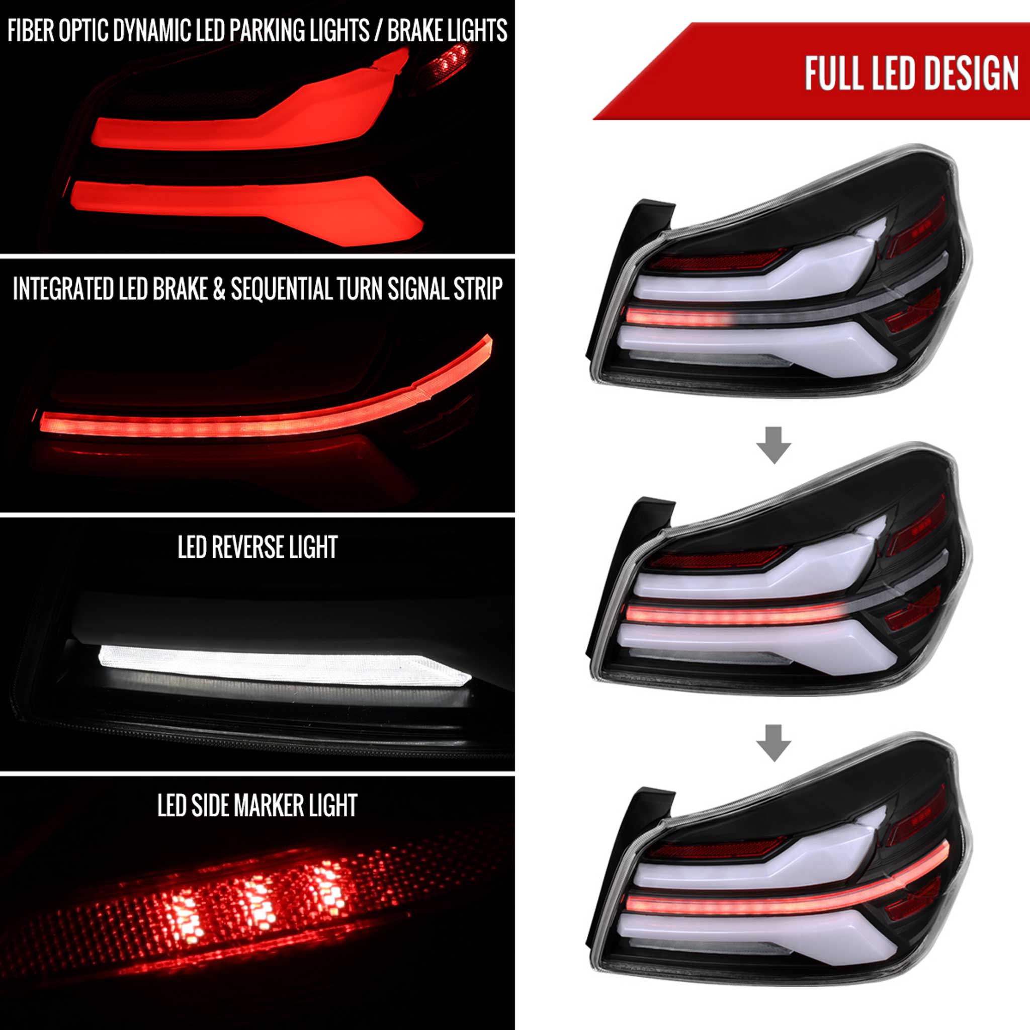 For Subaru WRX STi 015-2021 LED Tail Light Sequential Turn Signal Matte Black Clear Brake Reverse