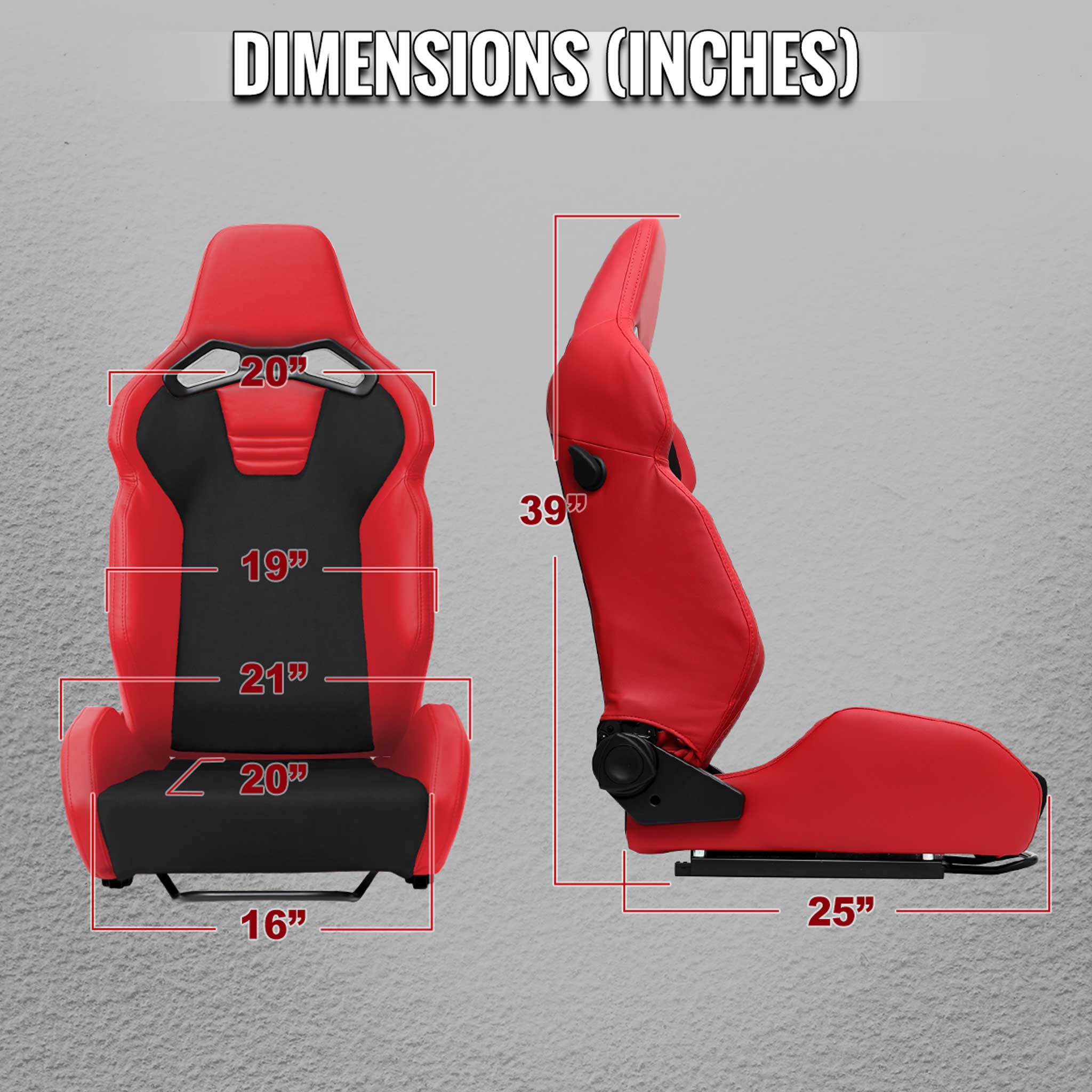Universal Racing Seat Red Pu Leather Charcoal Gray Suede With Double Red Stitch