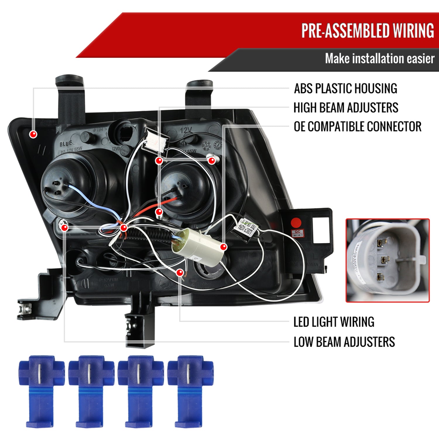 2005-2015 Nissan Xterra Dual Halo Projector Headlights Glossy Black/Smoke Lens