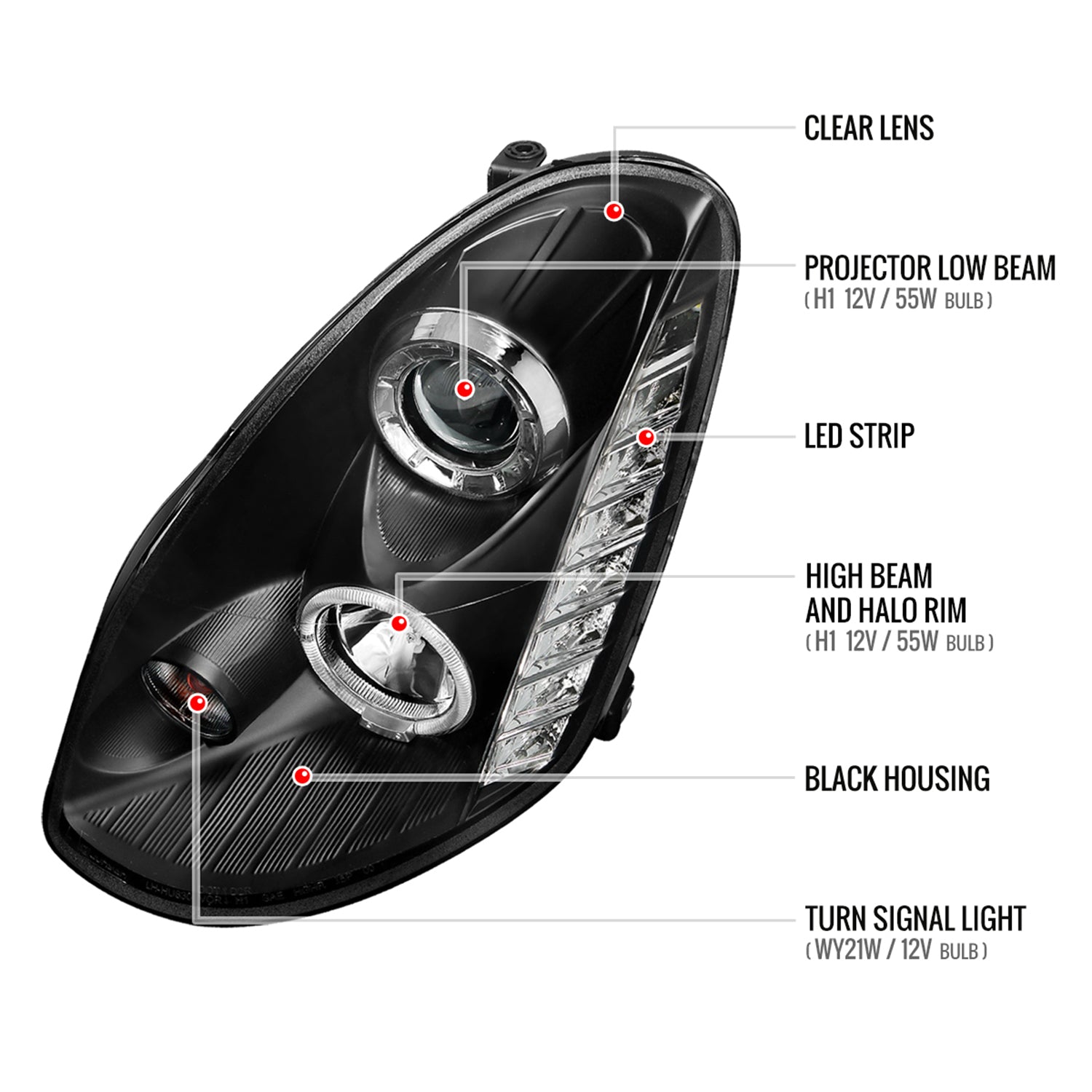 2005-2006 Infiniti G35 Sedan Halo Projector Headlights SMD LED Light Black