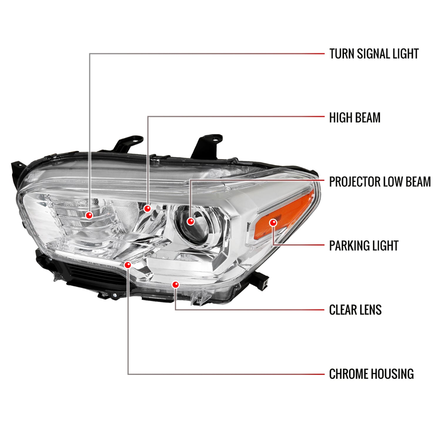 2016-2023 Toyota Tacoma Chrome Clear Lens Projector Headlight-Driver Side Only