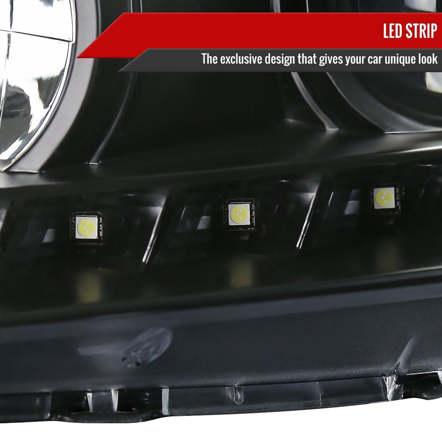 2005-2010 Pontiac G6 Projector Headlights w/ LED Light Strip Matte Black/Clear