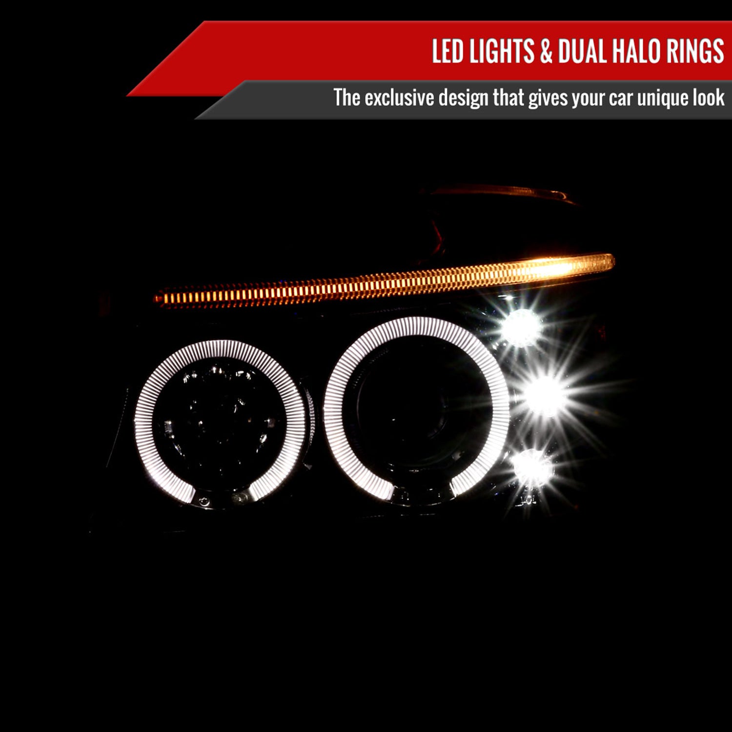 1997-2004 Dodge Dakota/ 98-2003 Durango Dual Halo Projector Headlights Jet Black