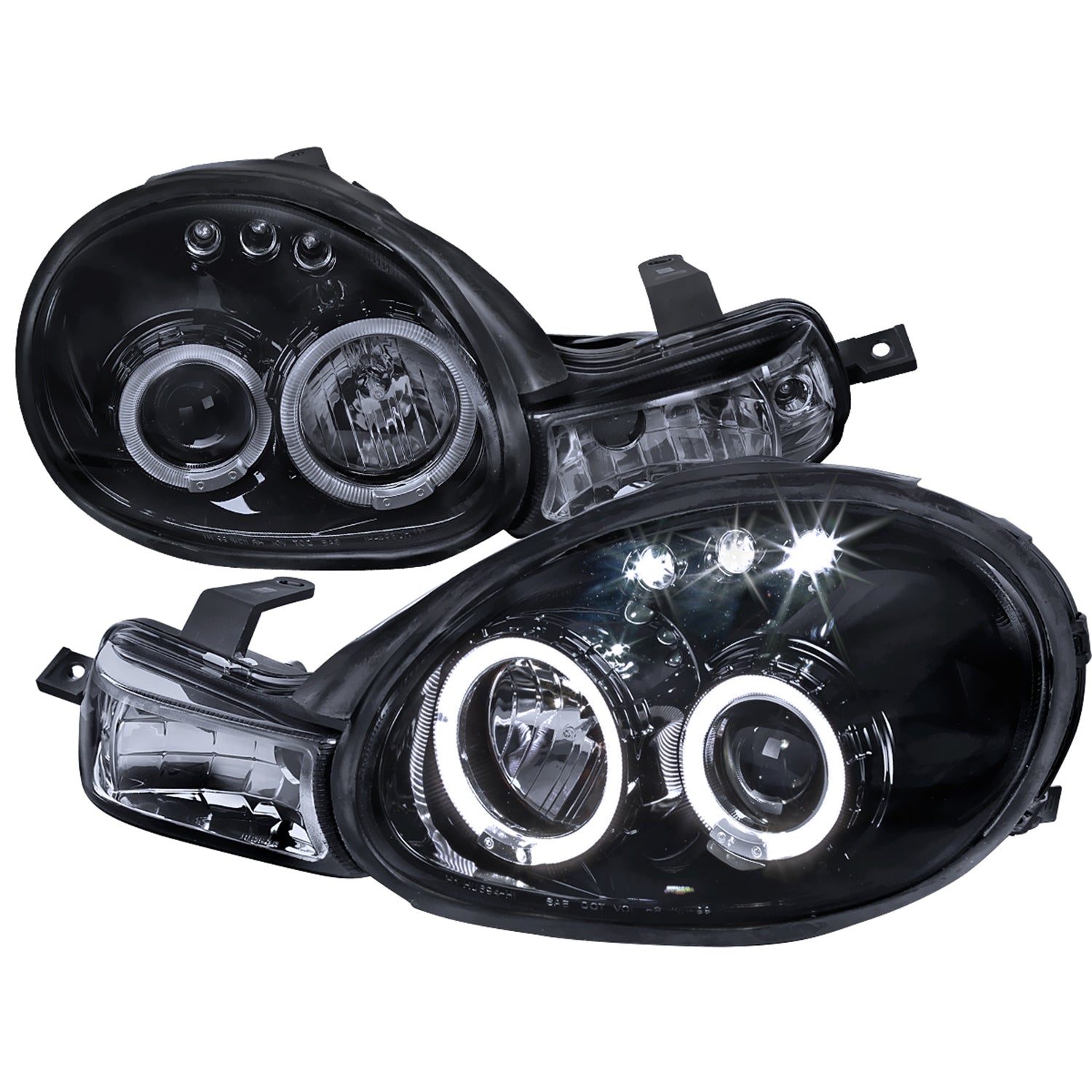 2000-2002 Dodge Plymouth Neon Dual Halo Projector Headlights Black/Smoke