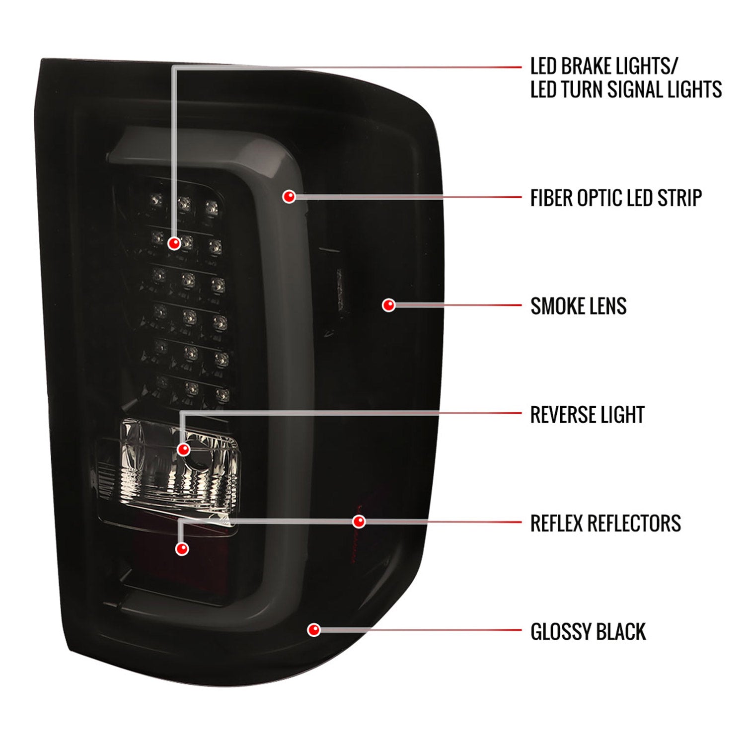 2014-2018 GMC Sierra 1500/2500HD/3500HD LED Tail Lights Glossy Black/Smoke