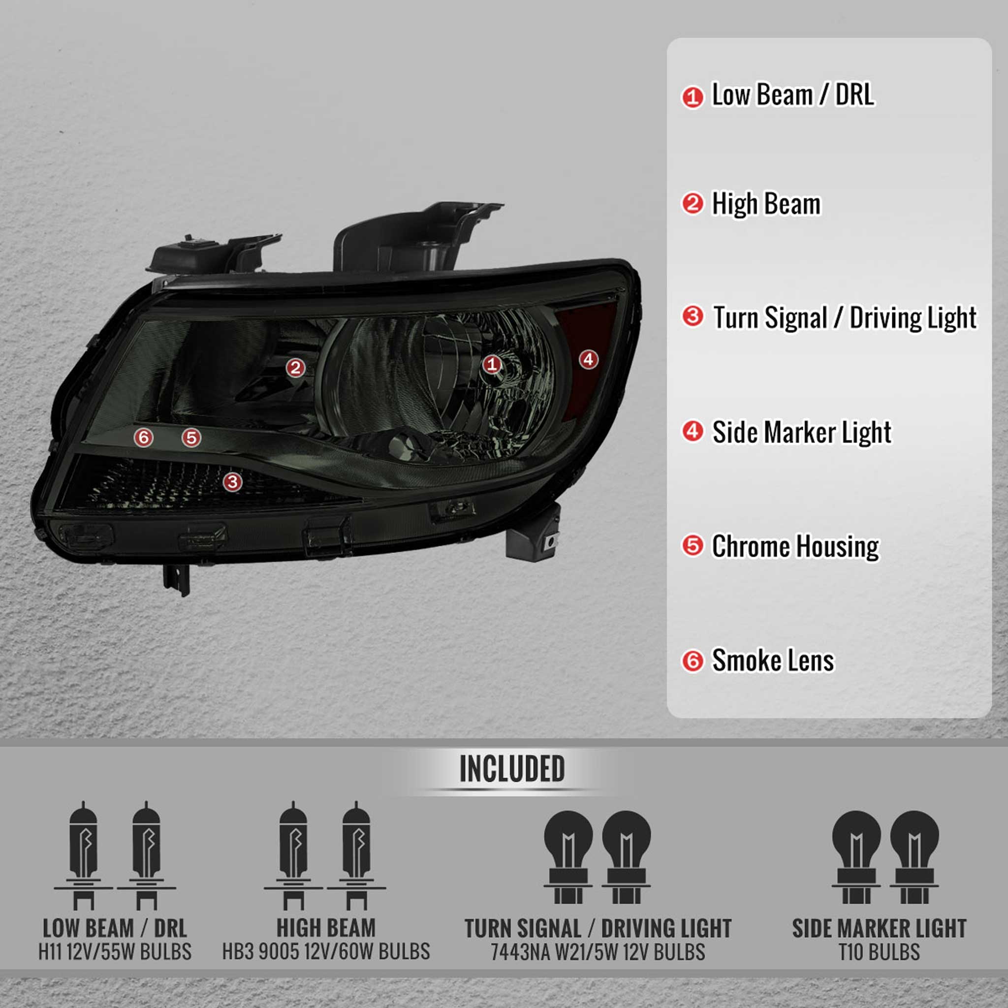 For Chevrolet Colorado 2015-2022 Factory Headlights Chrome Housing Smoked Lens