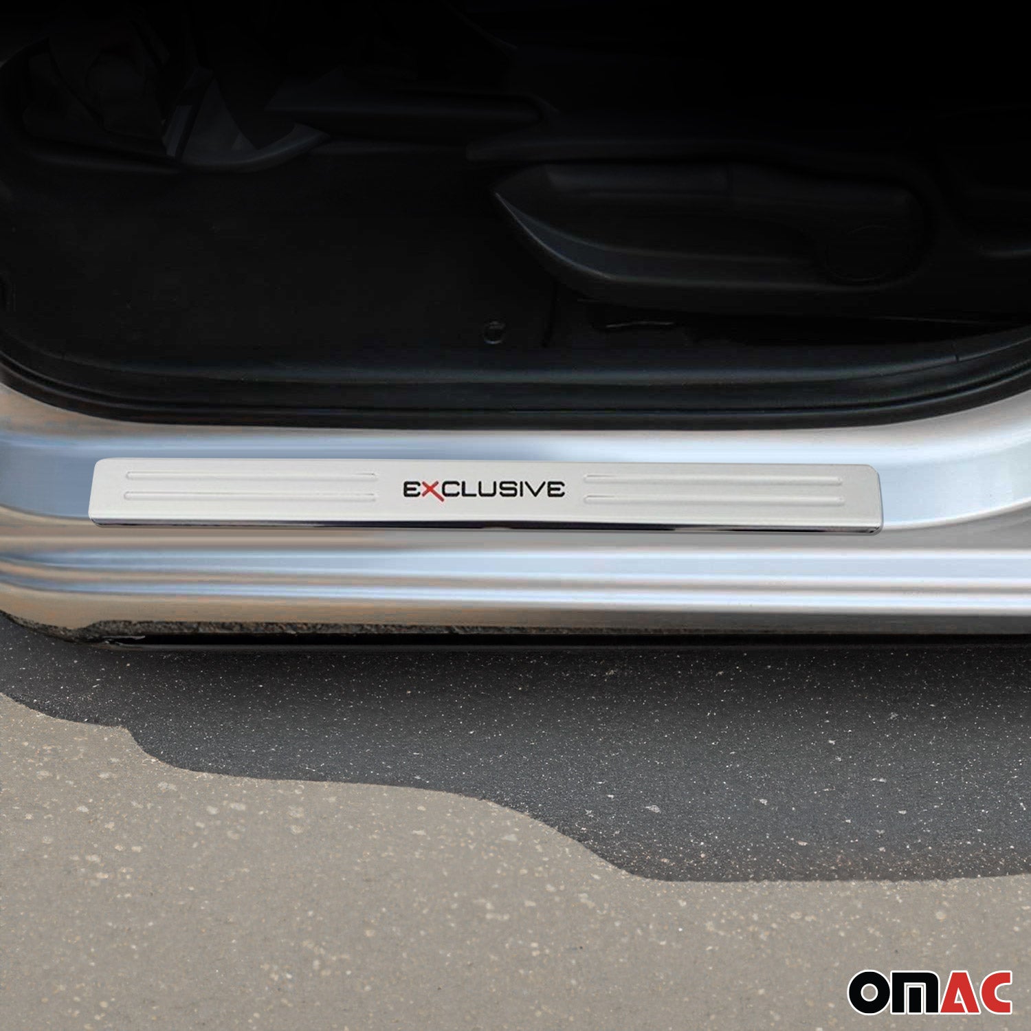 Chrome Door Sill Plate Cover Trim Exclusive Embossed 18.5" x 1.77" 4 Pcs